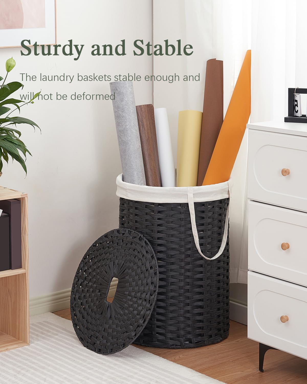 Laundry Basket with Lid Round 29.1 Gal PE Rattan
