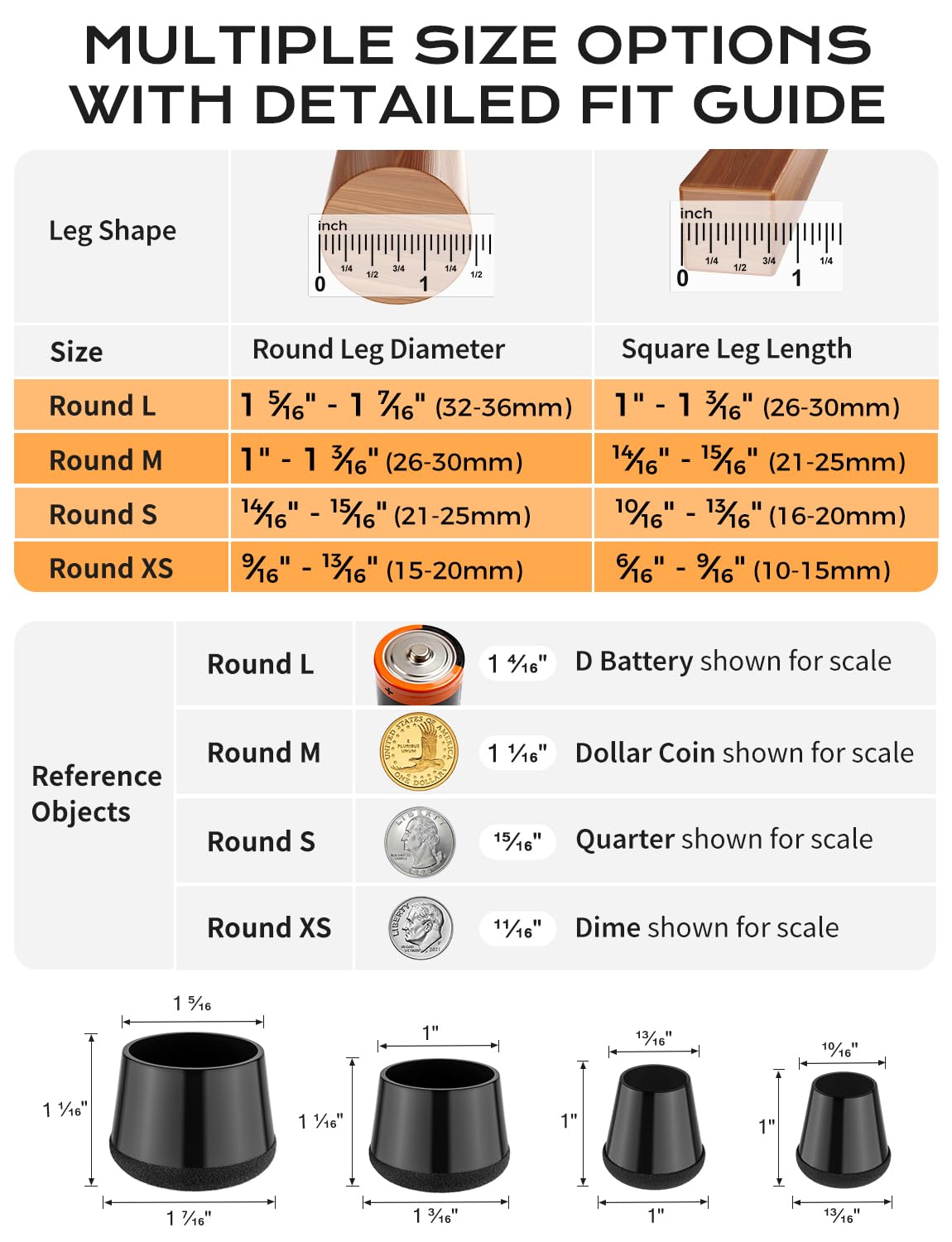 24 Pack Silicone Chair Leg Floor Protectors for Hardwood Floors (24 Count)