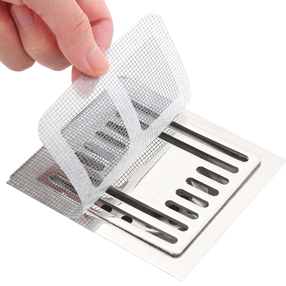 30pcs Disposable Shower Drain Hair Catcher Screen Sticker 4" X 4" Square Floor Drain Strainer Mesh Filter Cover for Bathroom Laundry Tub Bathtub Sink for Human Pet Sewer Bulk Blocking (30 Count)