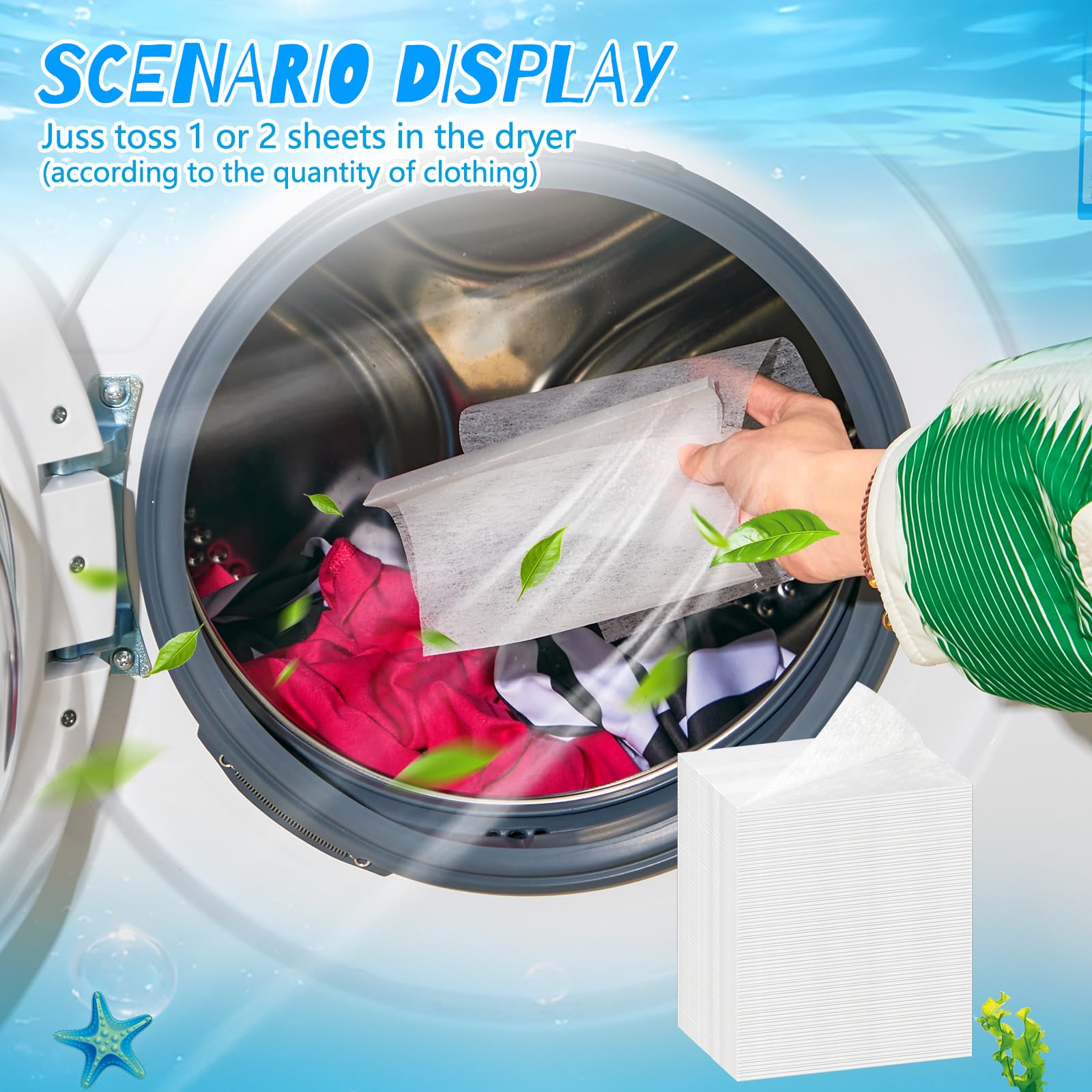 600 Count Dryer Sheets Bulk Fabric Softener Ocean Breeze Scent Dryer Sheets Naturally Softens and Removes Static Cling