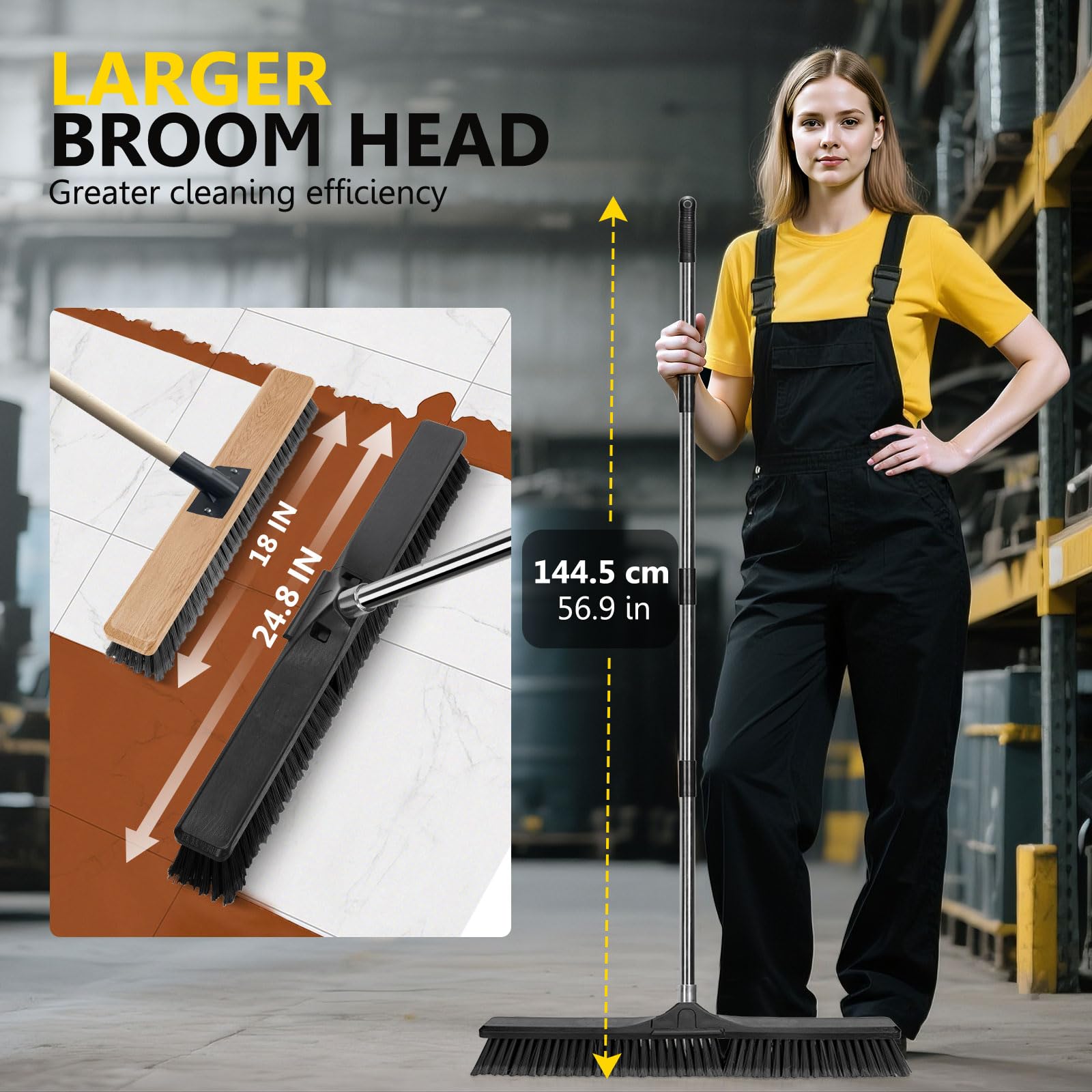 24.8" Push Broom Heavy Duty Outdoor Stiff Bristle for Garage&Patio