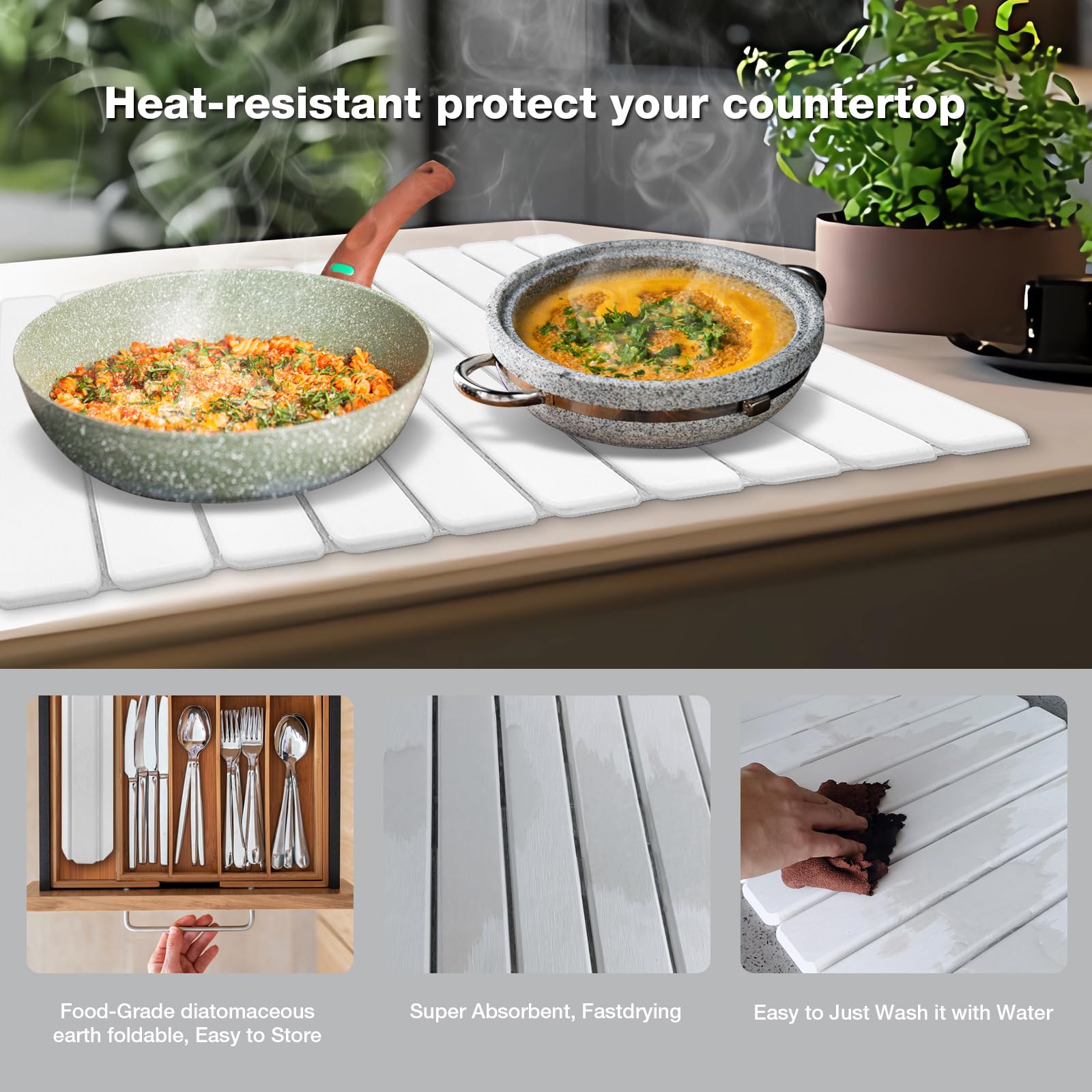 Diatomaceous Earth Stone Dish Drying Mat for Kitchen Counter
