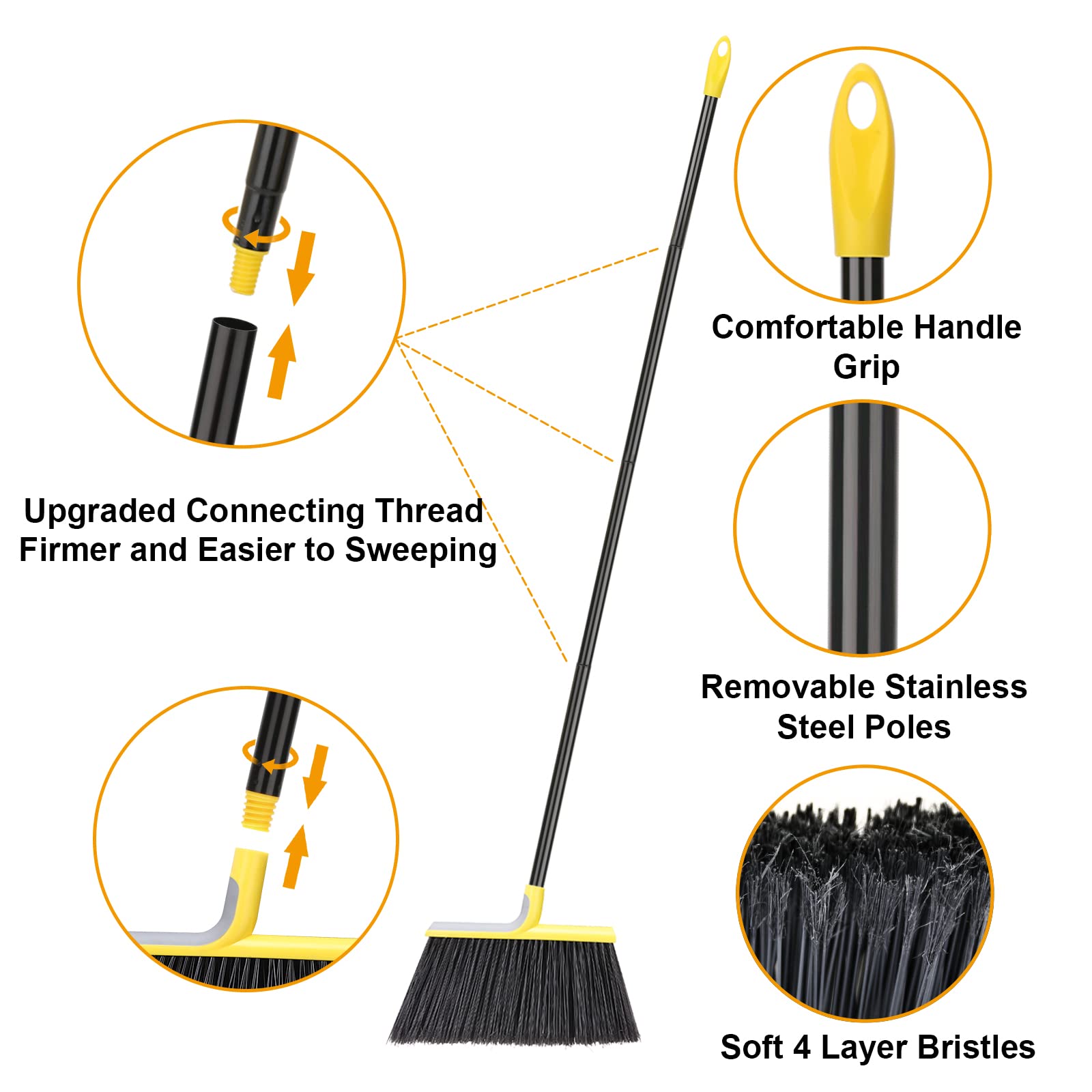 4 Packs Outdoor Broom for Floor Cleaning with 58" Long Handle