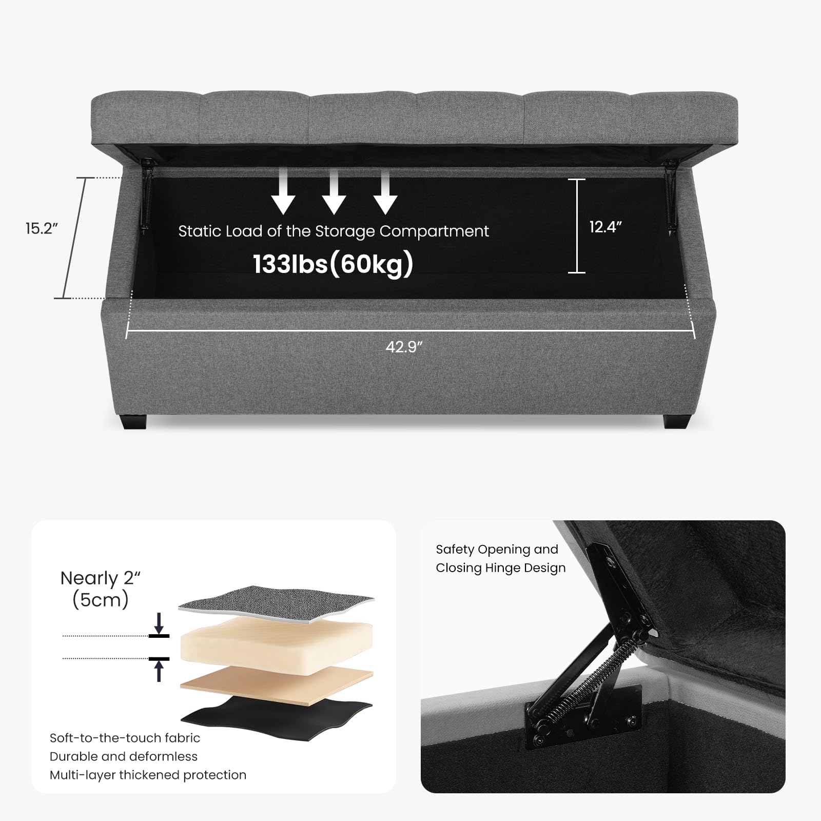 Storage Ottoman Bench for Bedroom