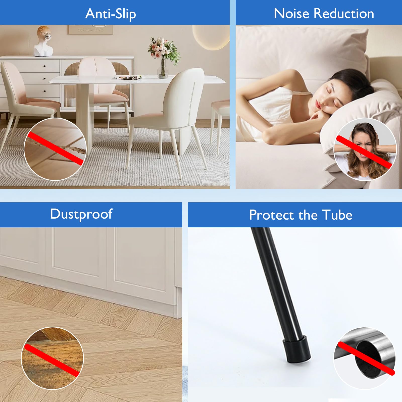 4 Pcs 3" Black Round Rubber Chair Leg Caps (4 Count)