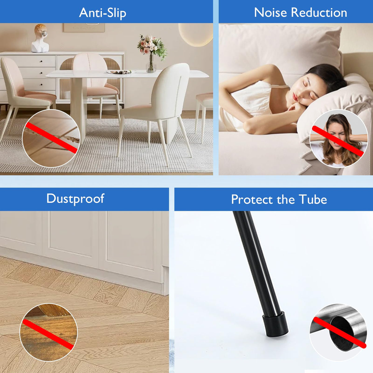 4 Pcs 1-1/2" Black Round Rubber Chair Leg Caps (4 Count)