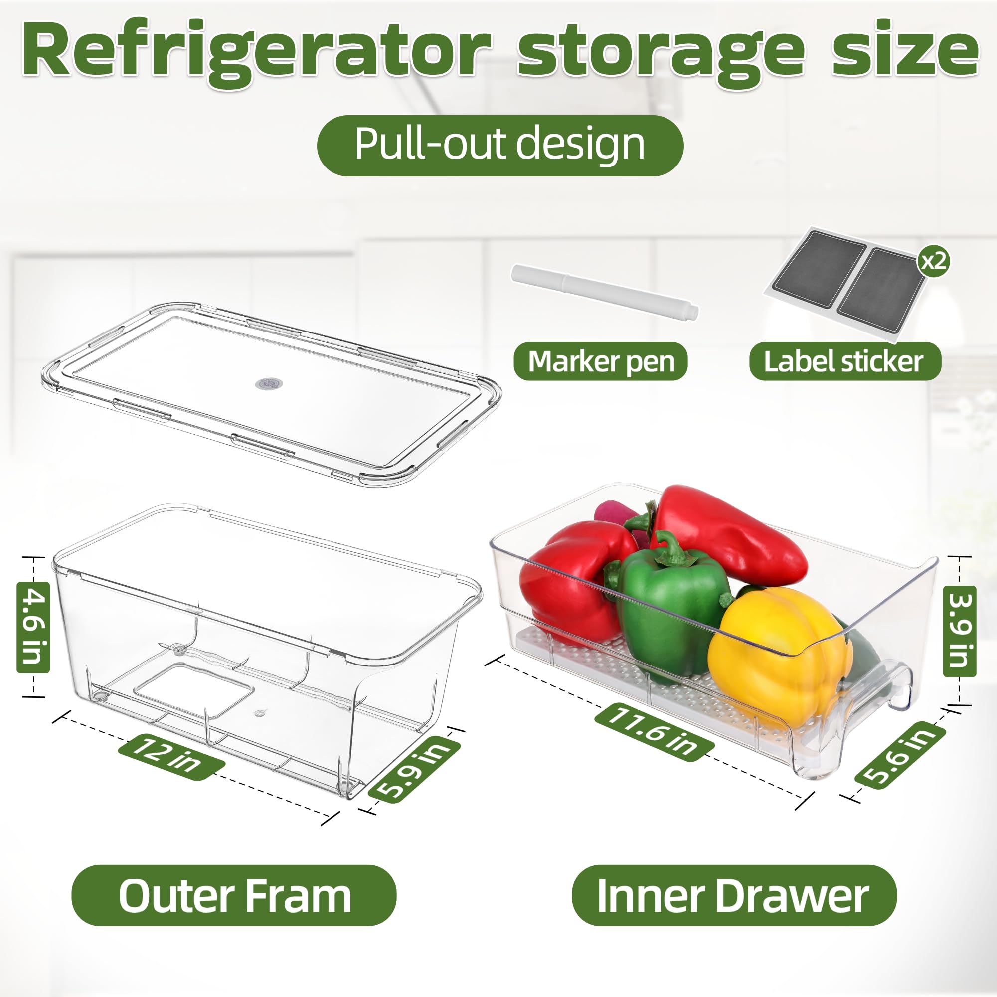 Large Fridge Organizer Drawers (4 Count)