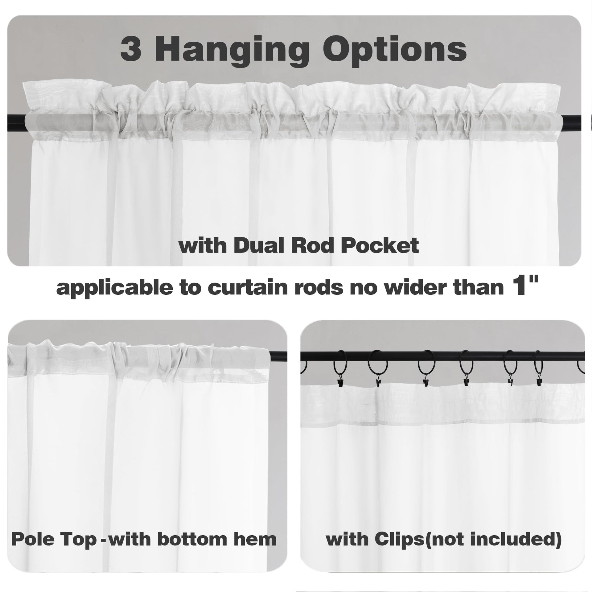 Sheer White Curtains 24 Inch Length Set
