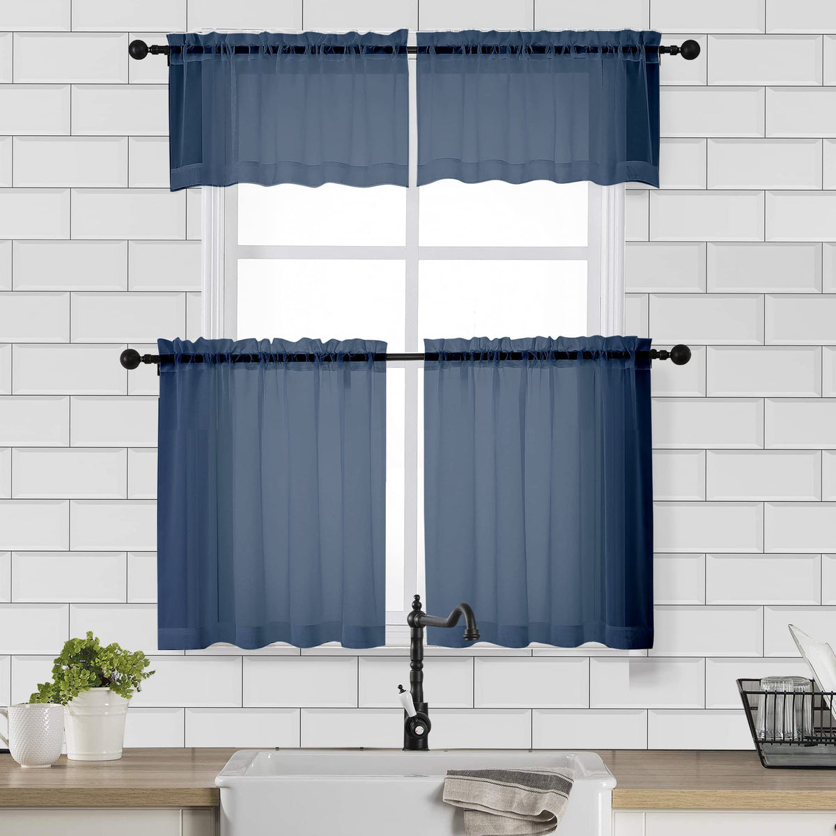 Sheer Curtains Tiers 42W x 24L Inches 2 Pieces