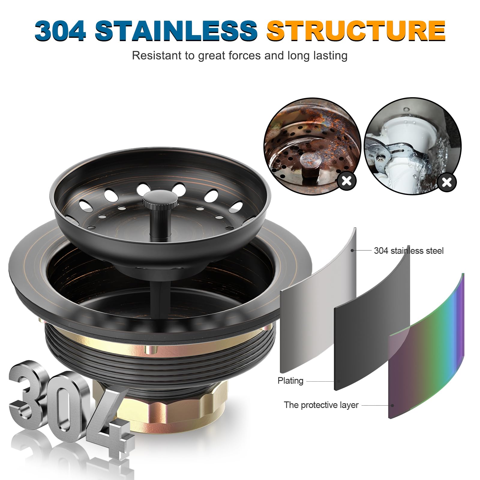 Stainless Steel Bronze Sink Drain Strainer Kit 3