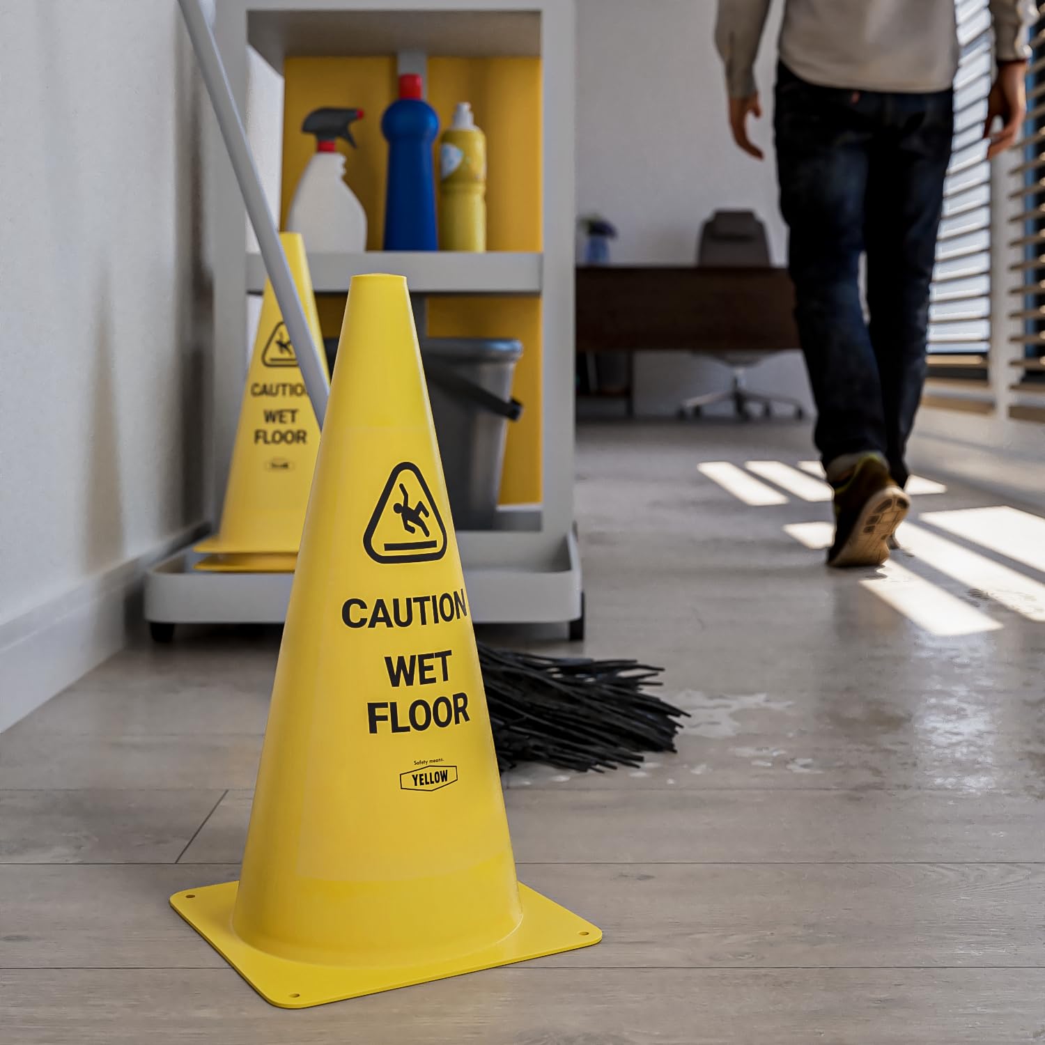 Commercial 15 Inch "Caution Wet Floor" Sign Cone (4 Count)