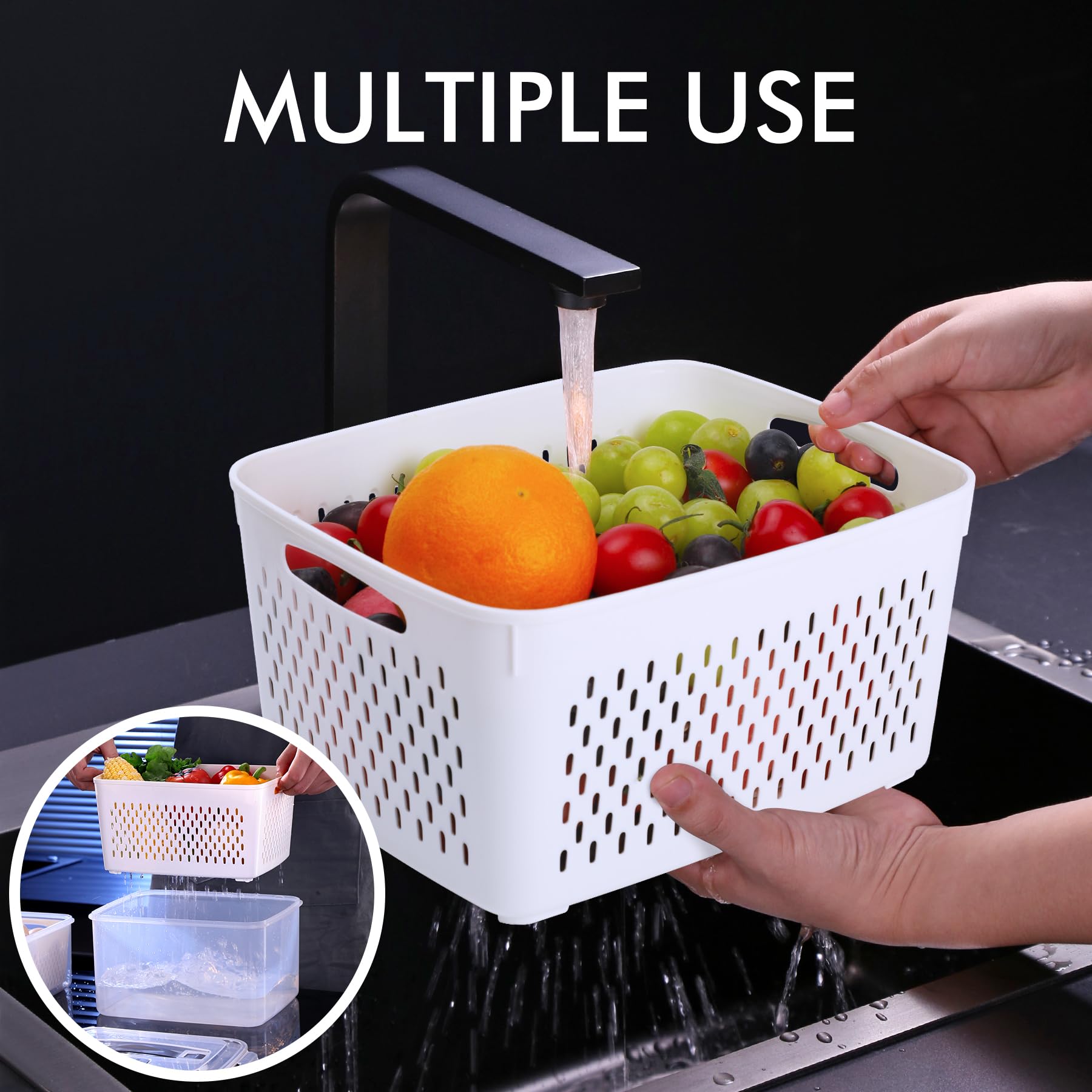 4 Pack Large Fruit Storage Container for Fridge Leak proof with Removable Colander (3.32 Count)