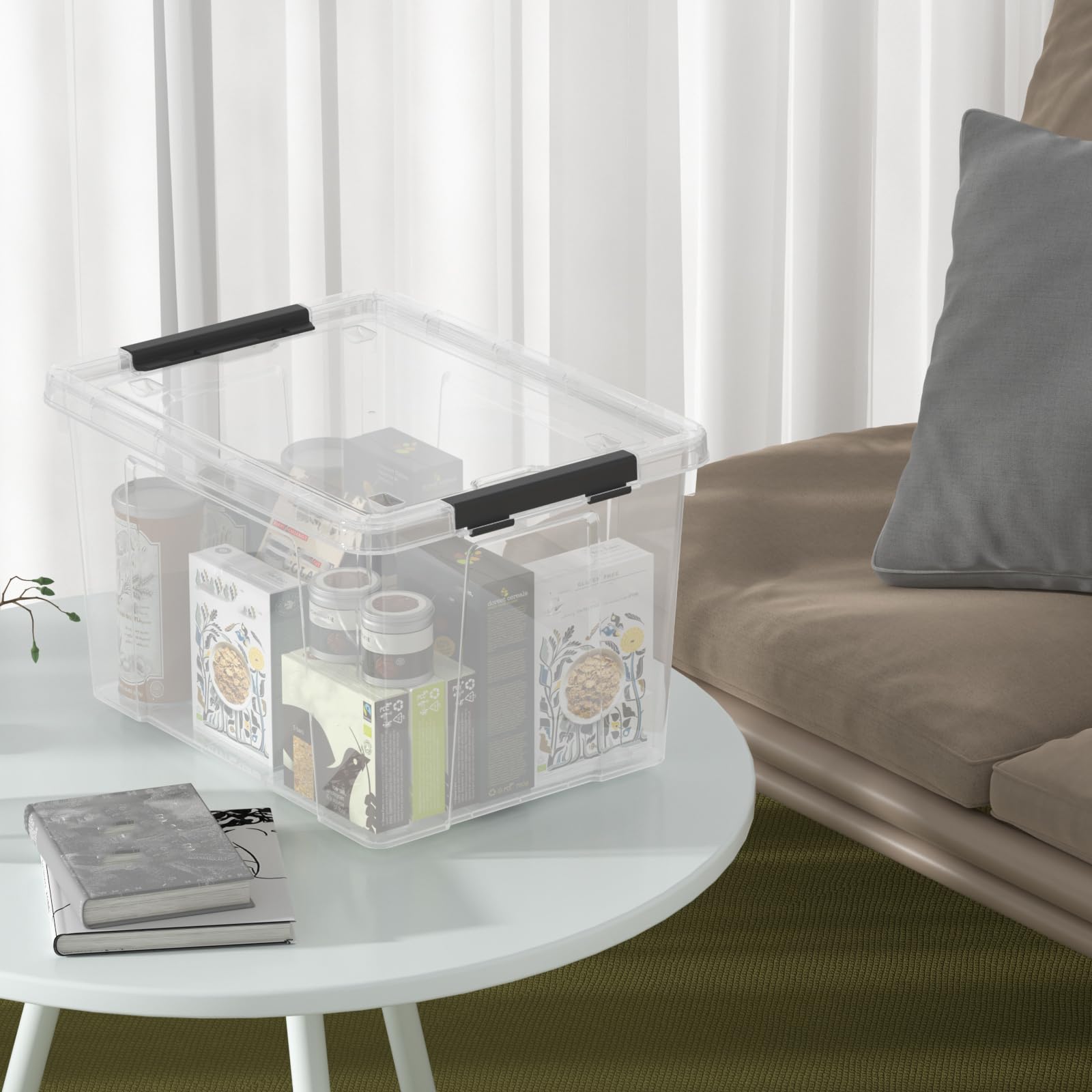 40 Quart Plastic Clear Latching Storage Bin with Wheels (4 Count)
