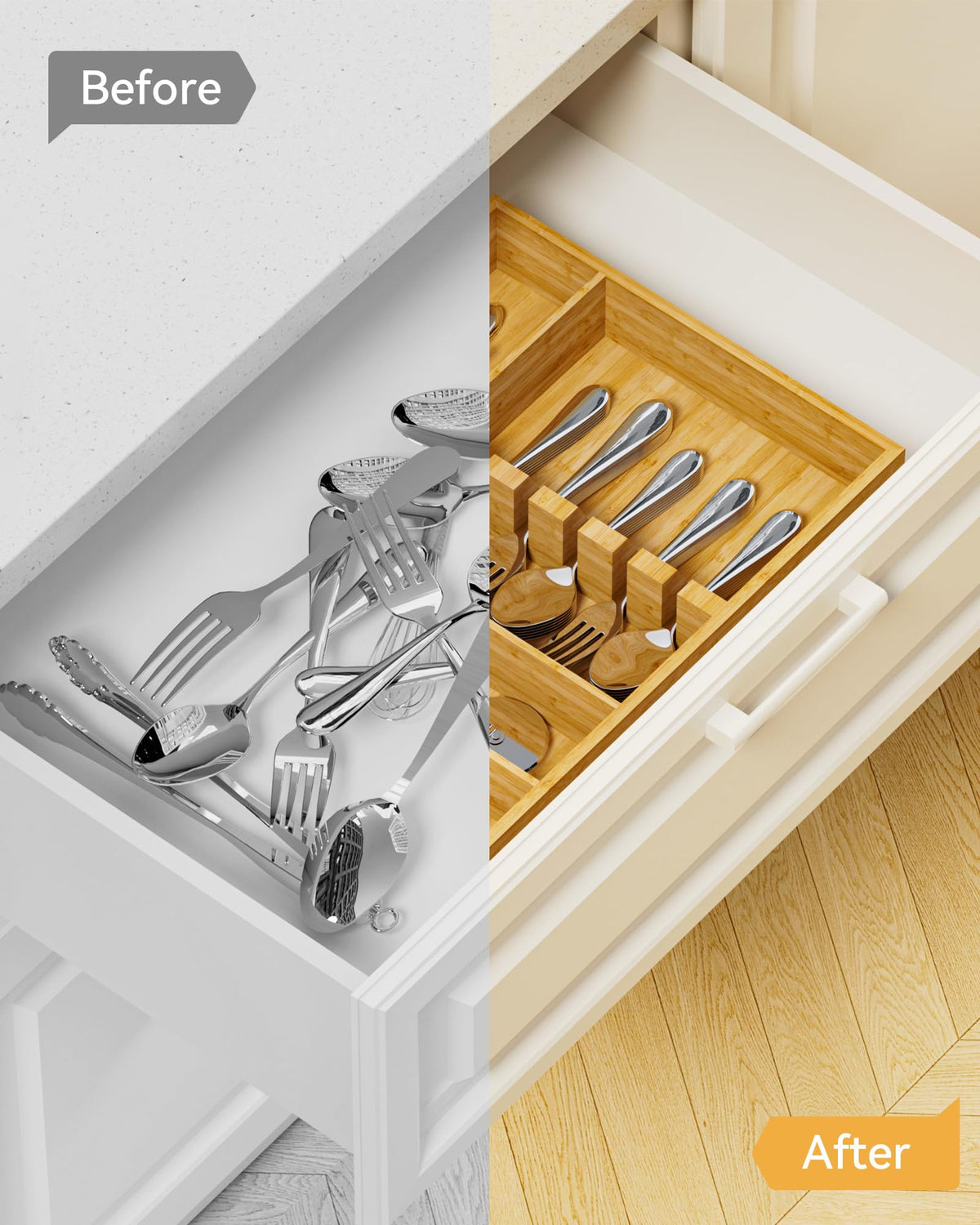Bamboo Silverware Organizer