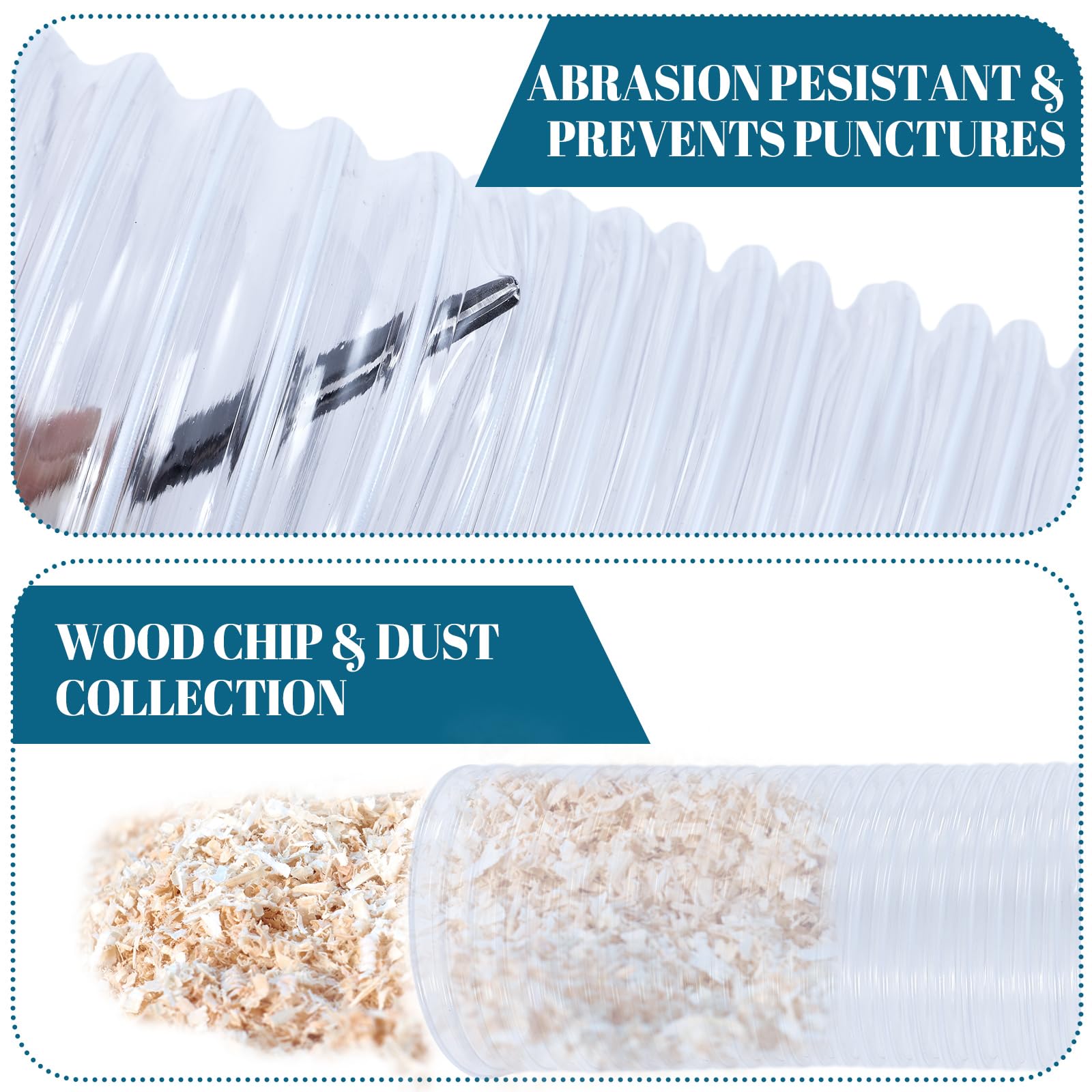 6 Inches 30 ft PVC Dust Collection Hose with Stainless Steel Clamps Set Flexible Clear Vacuum Puncture Resistant Fume Hose for Vacuums Cleaner Fume Dust Collection System