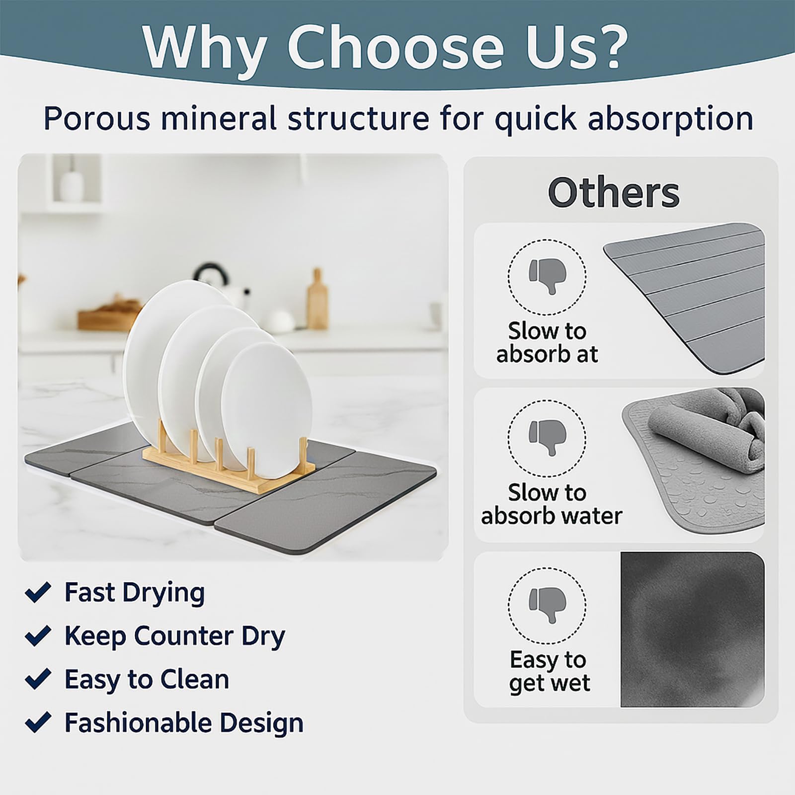 Stone Drying Mat for Kitchen Counter Dark Gray