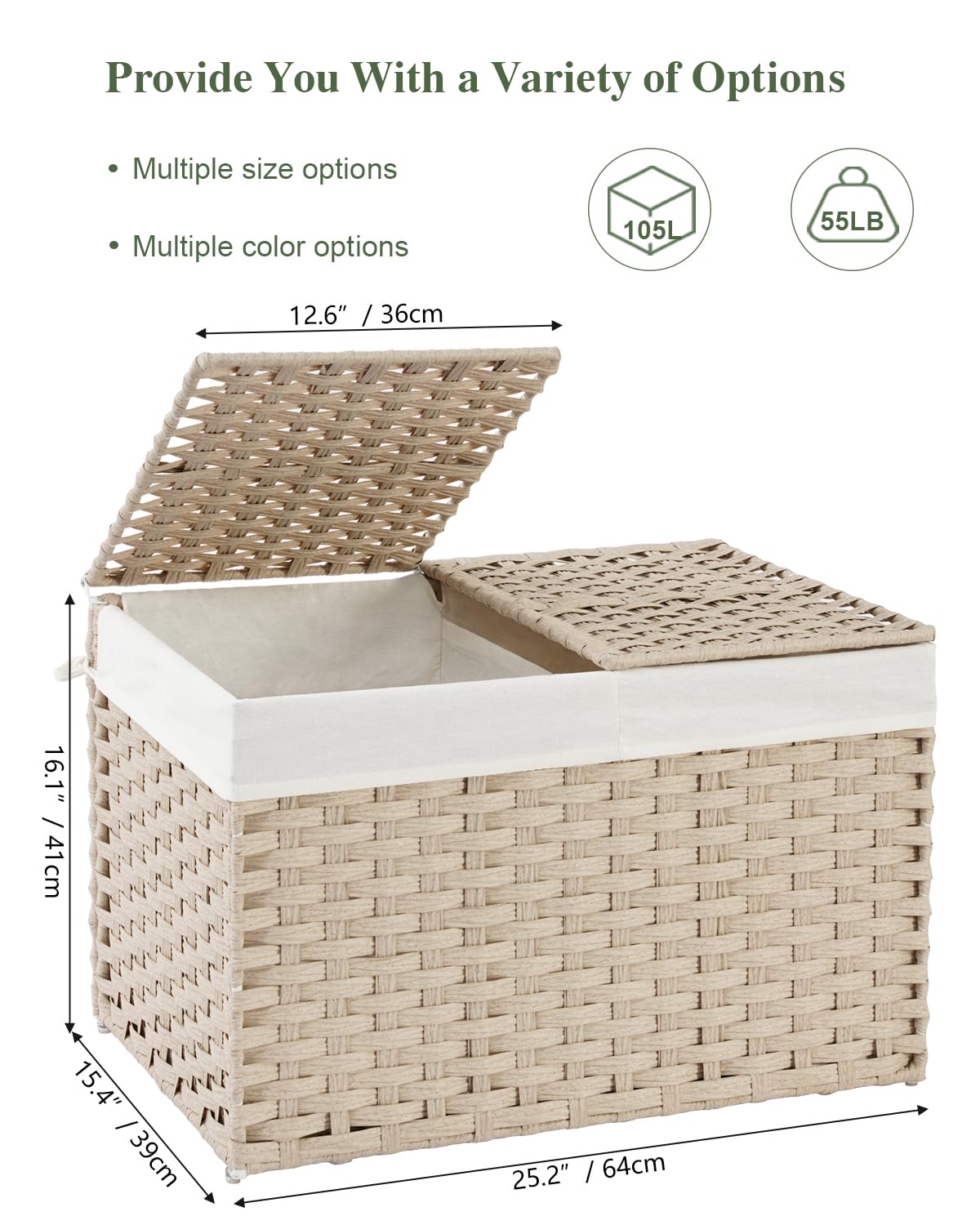 Storage Basket with Lid 105L PE Rattan Storage Bin Light Khaki