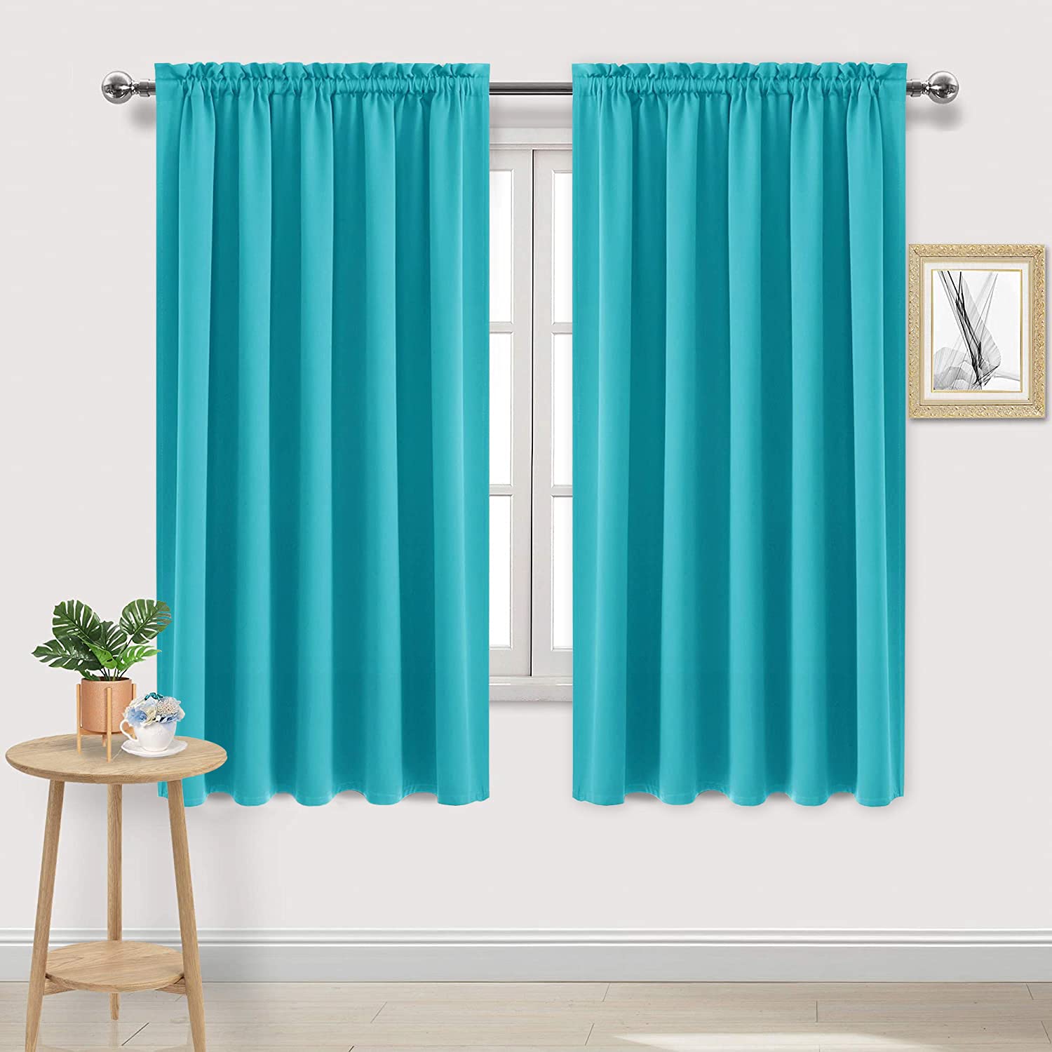 Wide Blackout Curtains for Bedroom Living Room 60 x 63 Inch Turquoise (2 Count)