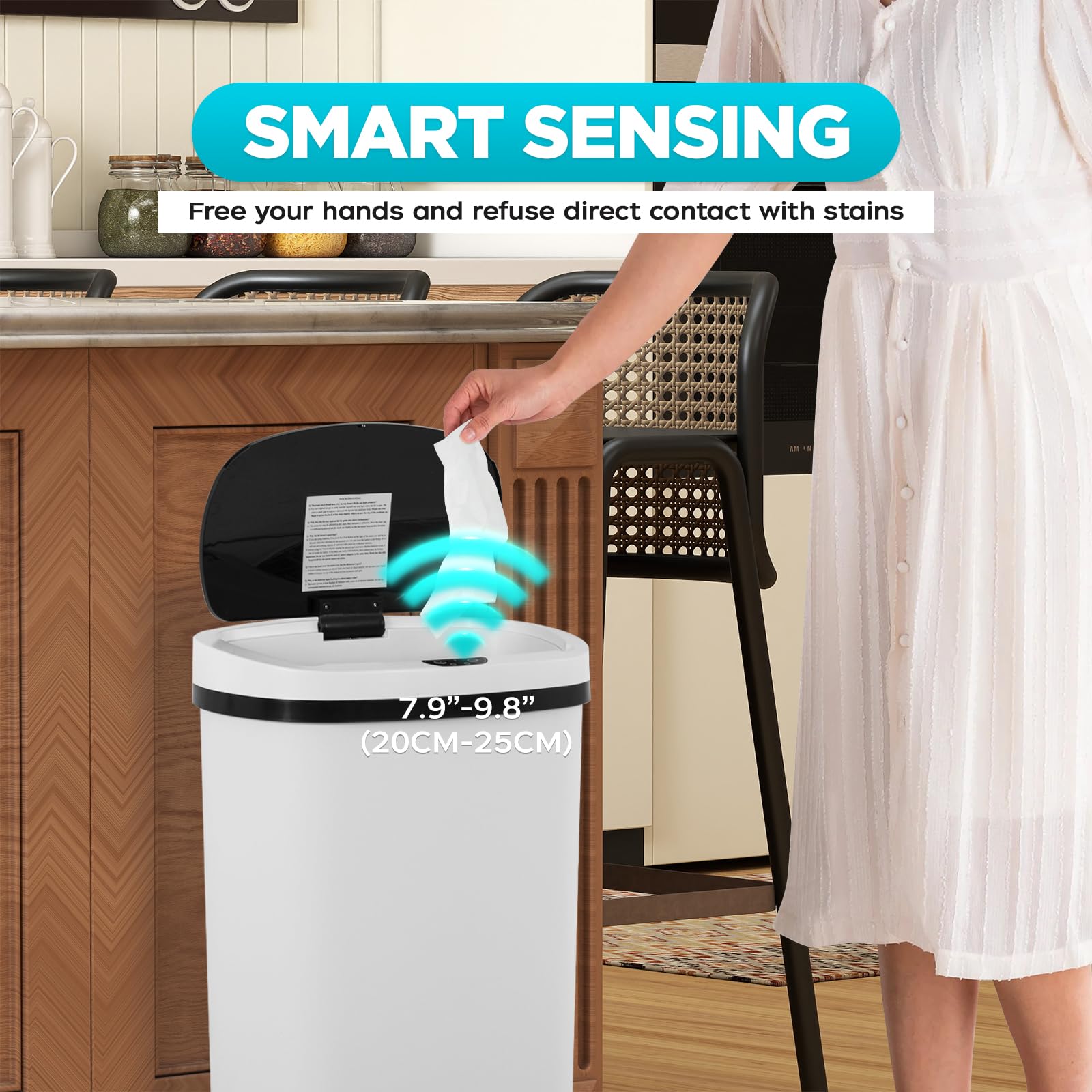 Automatic Motion Sensor Bathroom Trash Can with Lid