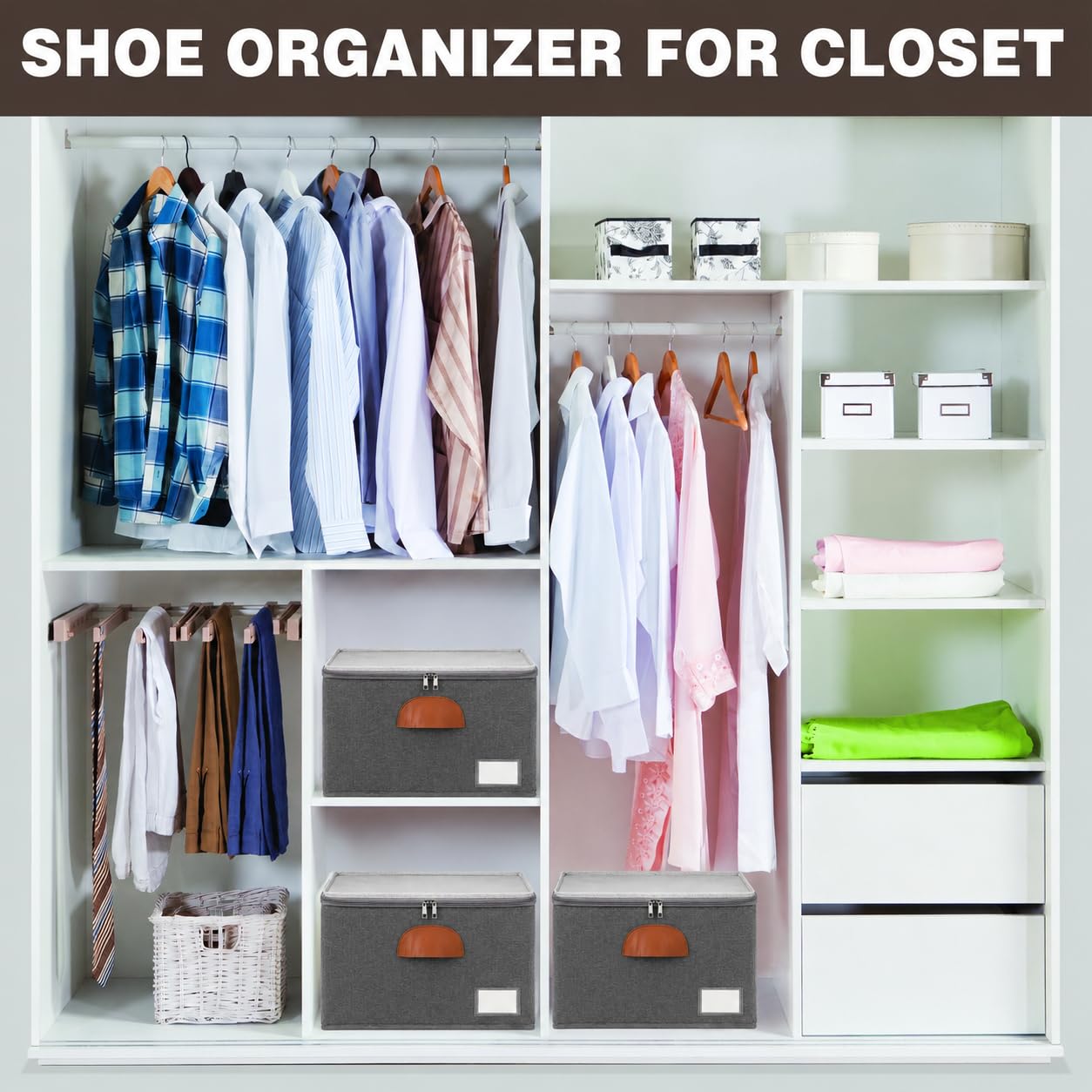 2 Pack Shoe Organizer for Closet with Adjustable Divider Shoe Storage Box (2 Count)