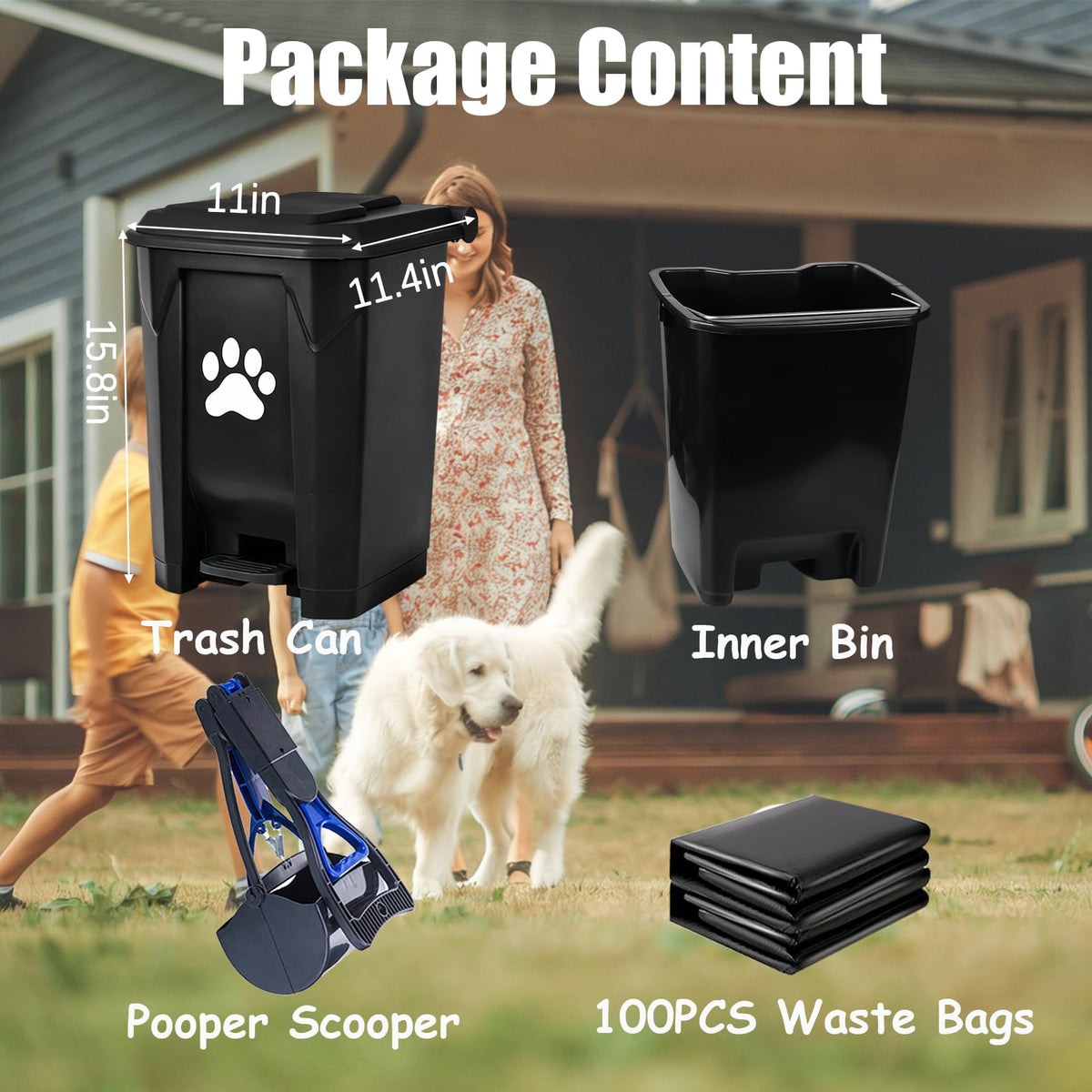 Outdoor Dog Poop Trash Can with Pooper Scooper for Yard