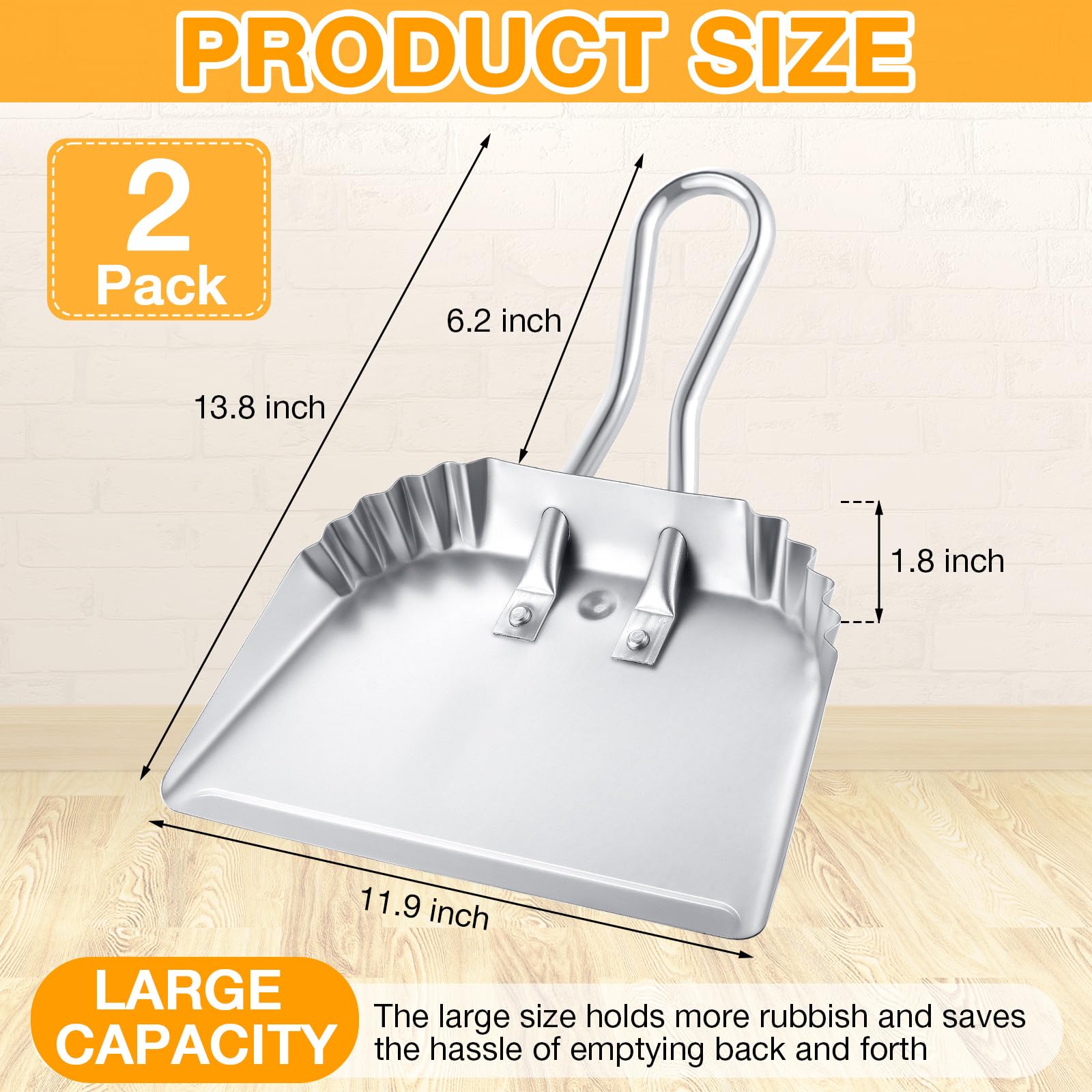 4 Pack 12 inch Heavy Duty Metal Dustpan Large Wide Dust Pans for Household Handheld Wide Scooper and Debris Cleaning Tool Ideal for Home and Commercial Use (4 Count)