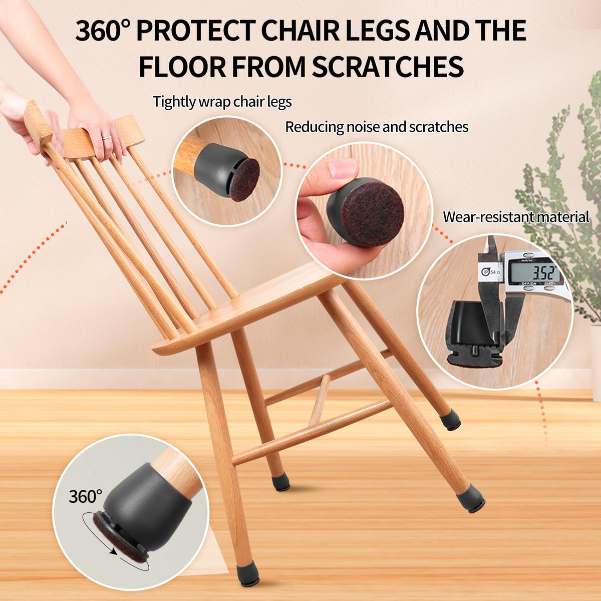 24 Pcs Black Chair Leg Floor Protectors for Hardwood Floors (24 Count)