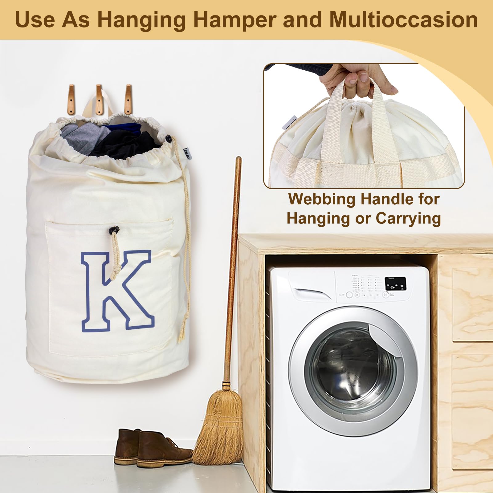 Laundry Bag Backpack Personalized Initial Canvas Laundry Bag