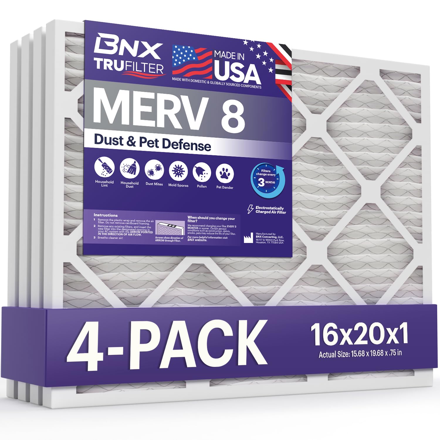 TruFilter 16x20x1 Air Filter MERV 8 (4 Count)