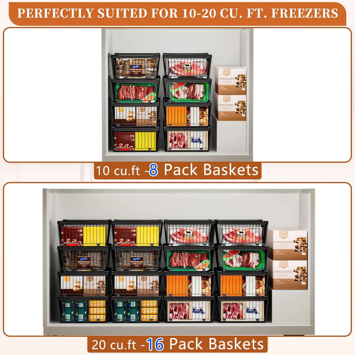 Large Freezer Organizer Bins for 10 to 20 Cu.Ft
