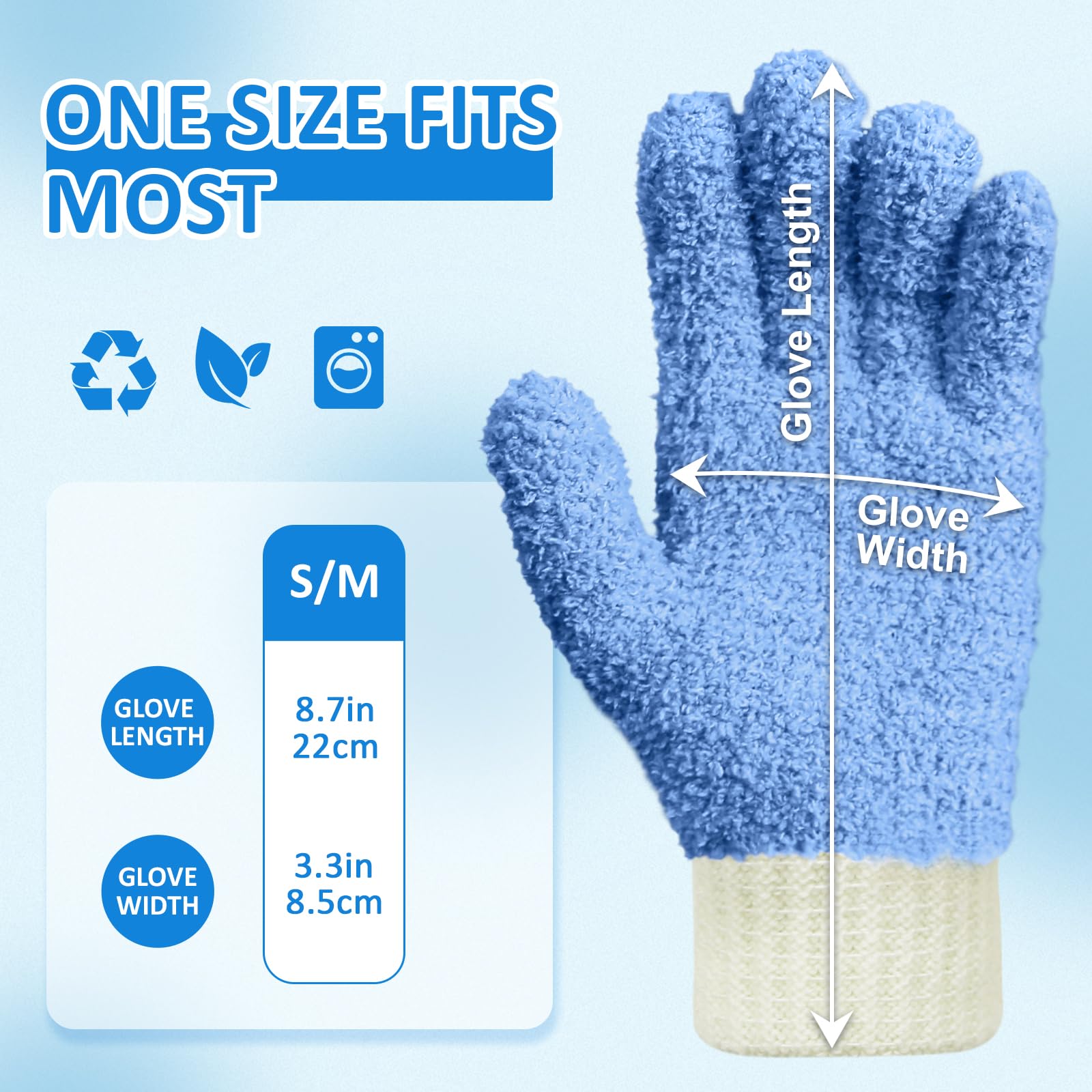 Microfiber Dusting Gloves Washable Reusable Cleaning Mittens Gloves Kitchen House Cleaning Car Blinds Blue 4 Pairs S (8 Count)