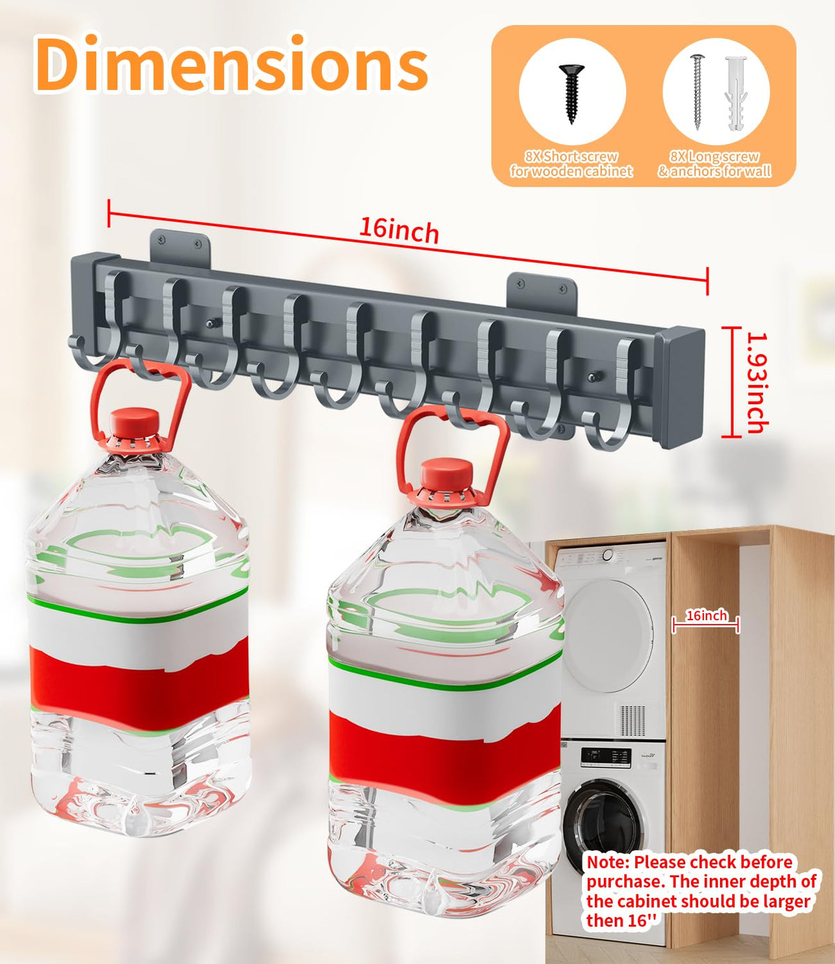 Pull Out Broom Holder With 9 Adjustable Row Sliding Hook