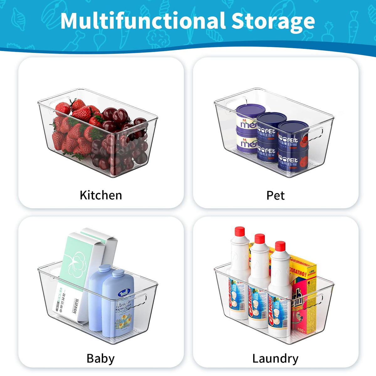Clear Fridge Organizer Bins with Handles