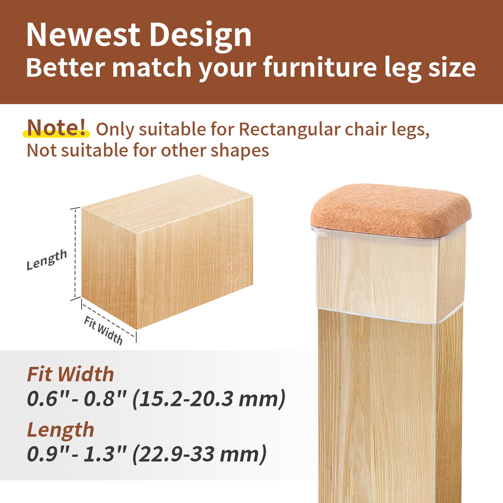 8 Pcs Rectangle Clear Felt Chair Leg Floor Protectors for Hardwood Tile Floors (8 Count)