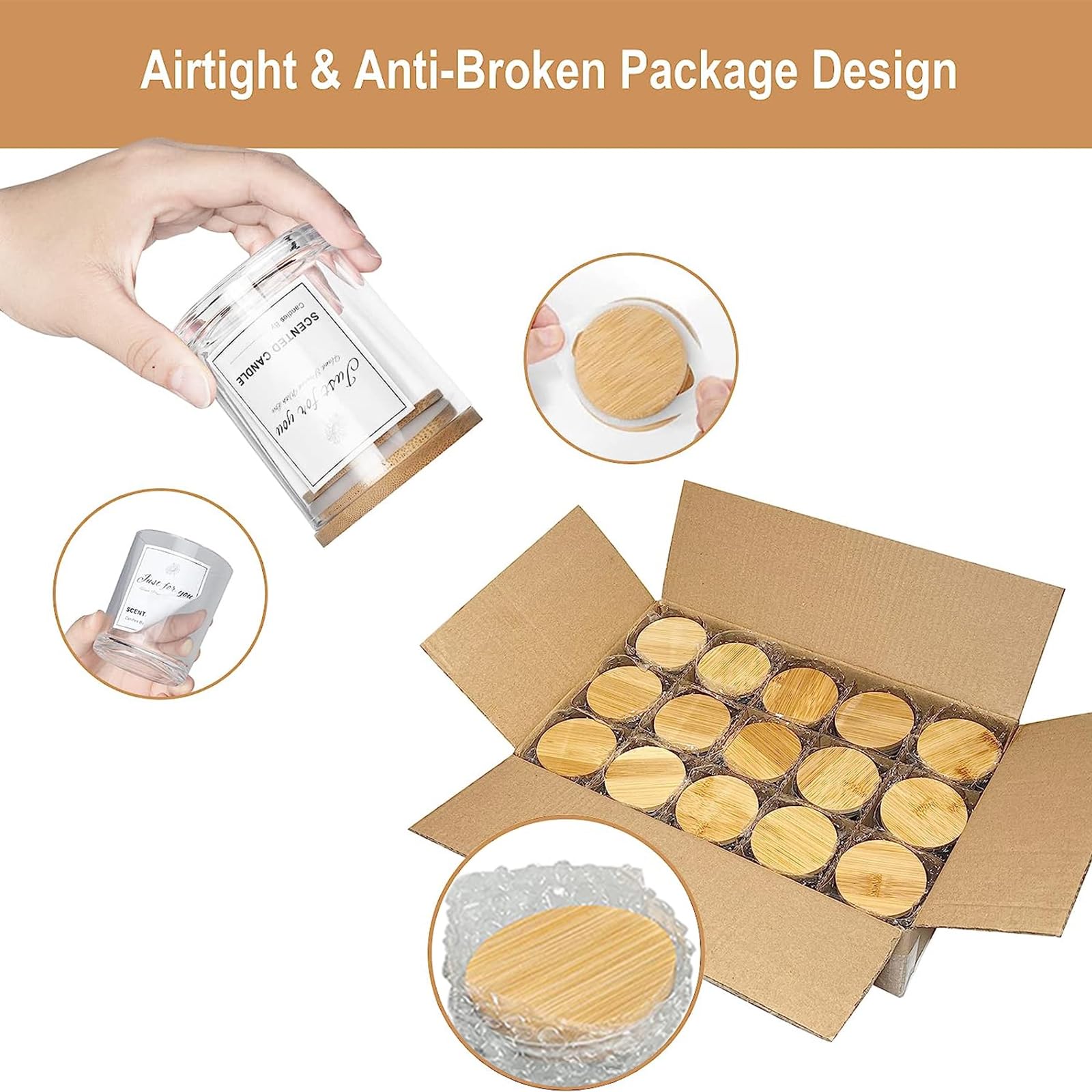 15 Pack 7 OZ Clear Candle Jars with Bamboo Lids (15 Count)