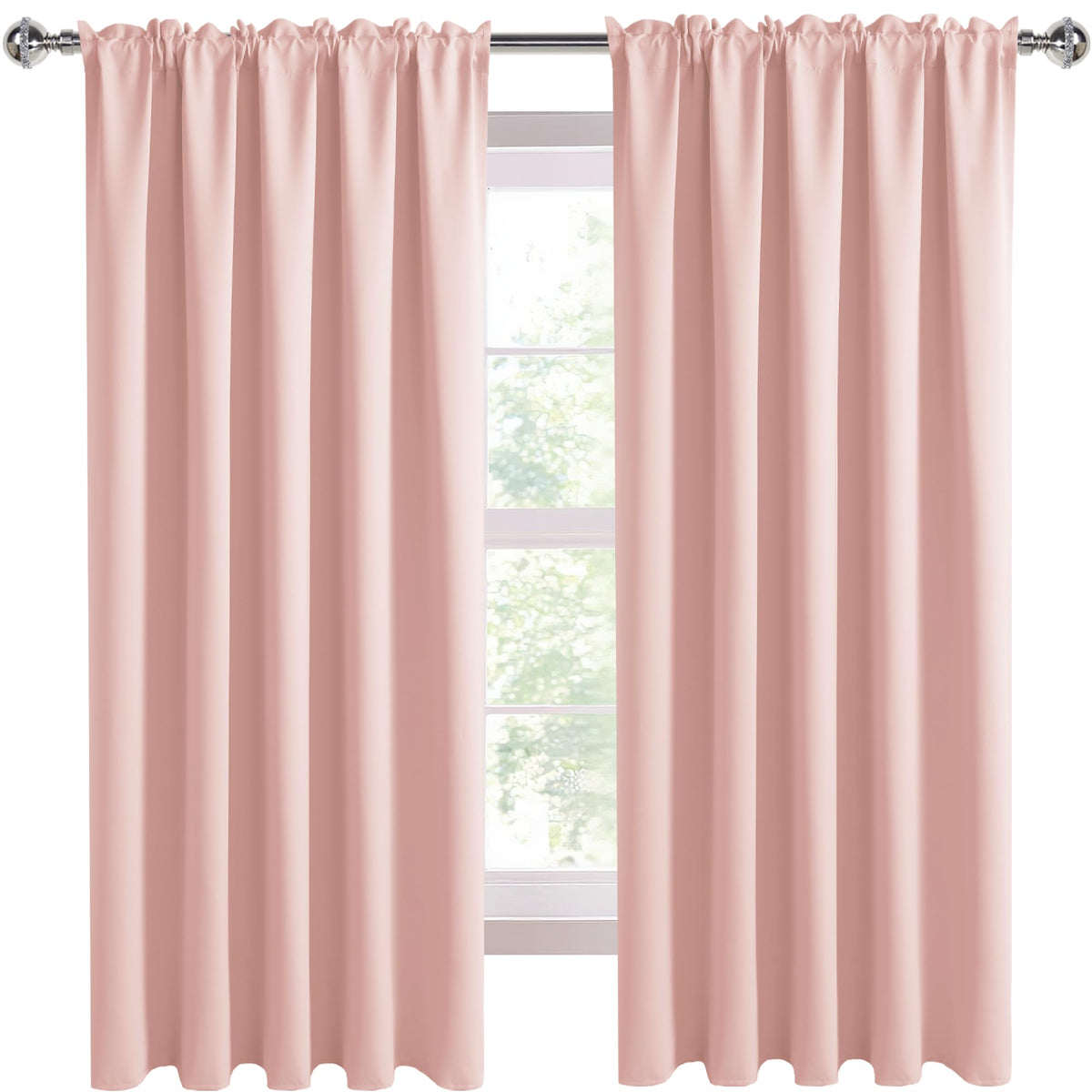Wide Blackout Curtains for Bedroom 70 x 63 Inch Long Blush Pink (2 Count)