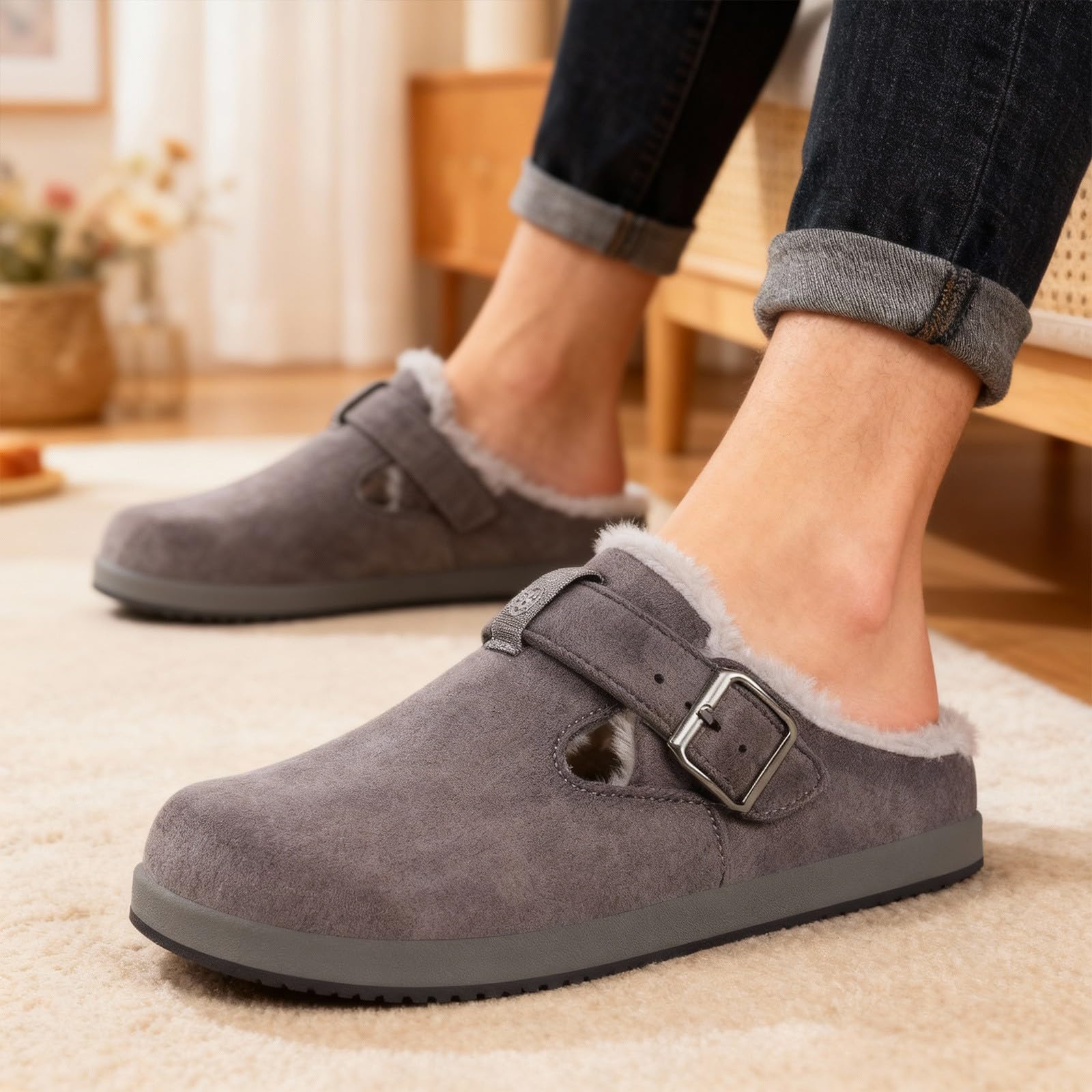 Fur Lined Clogs for Women Men Winter Slippers
