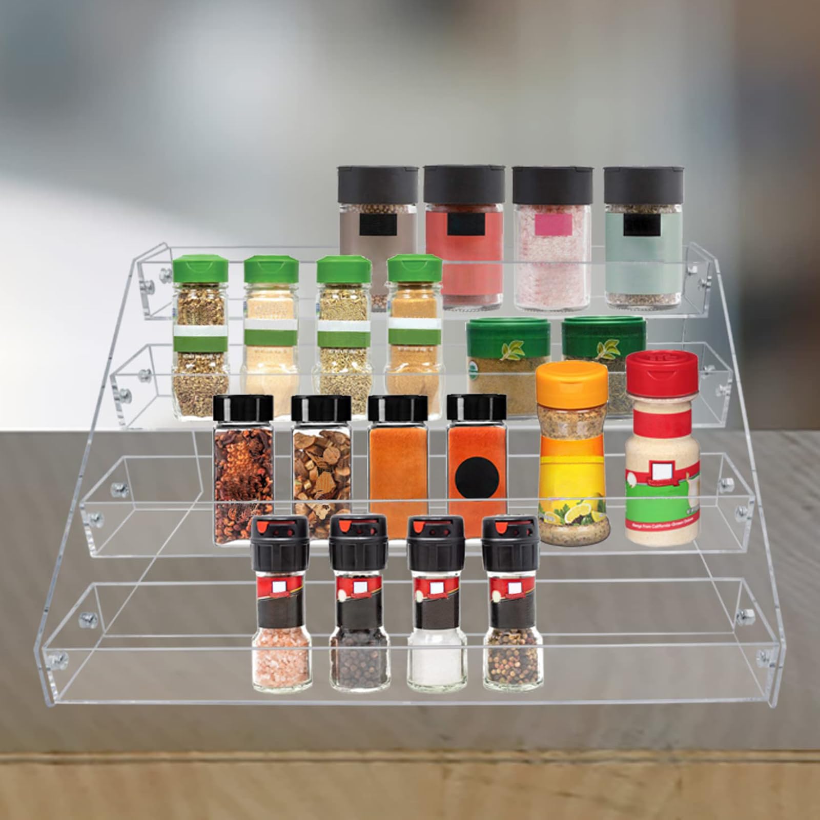 4 Tier Clear Acrylic Spice Rack Organizer for Cabinet Countertop