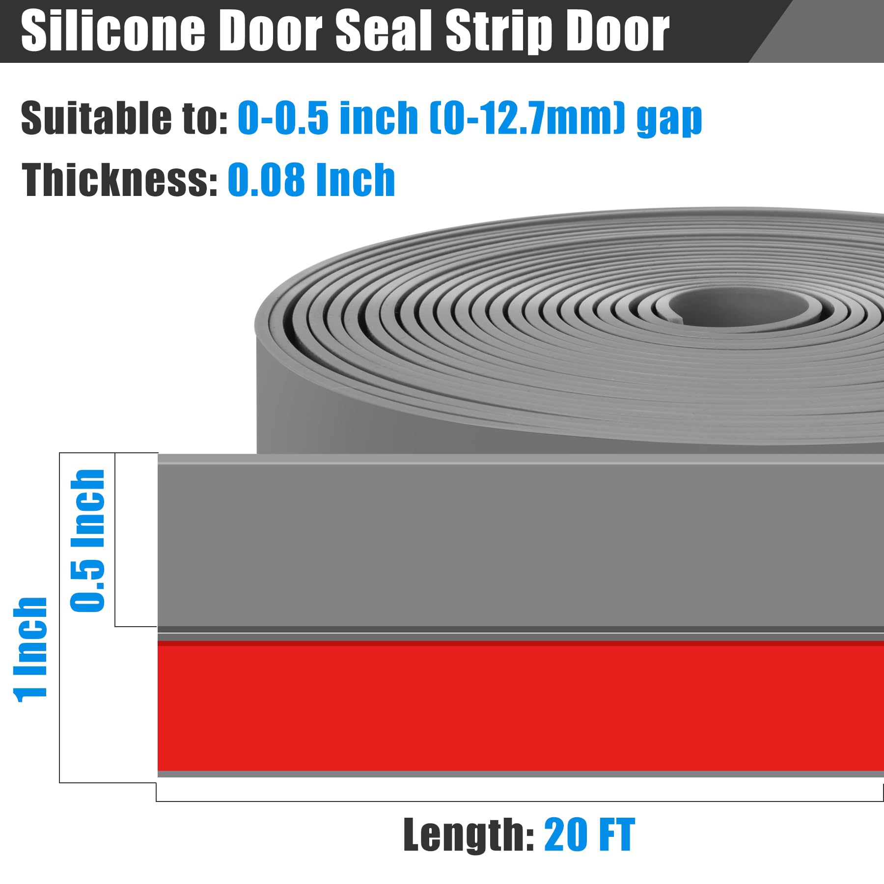 Draft Seal Tape for Doors and Windows 1 in x 20 Ft Silicone Weather Stripping Extra Thick 2mm Door Seal Strip with Strong Adhesive Draft Insulation Stopper Side Seal