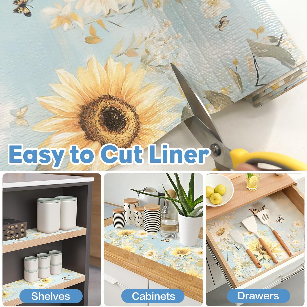 Floral Shelf Liner Non Adhesive Kitchen Drawer Liner 12in x 10ft (14.172 Sq Ft)