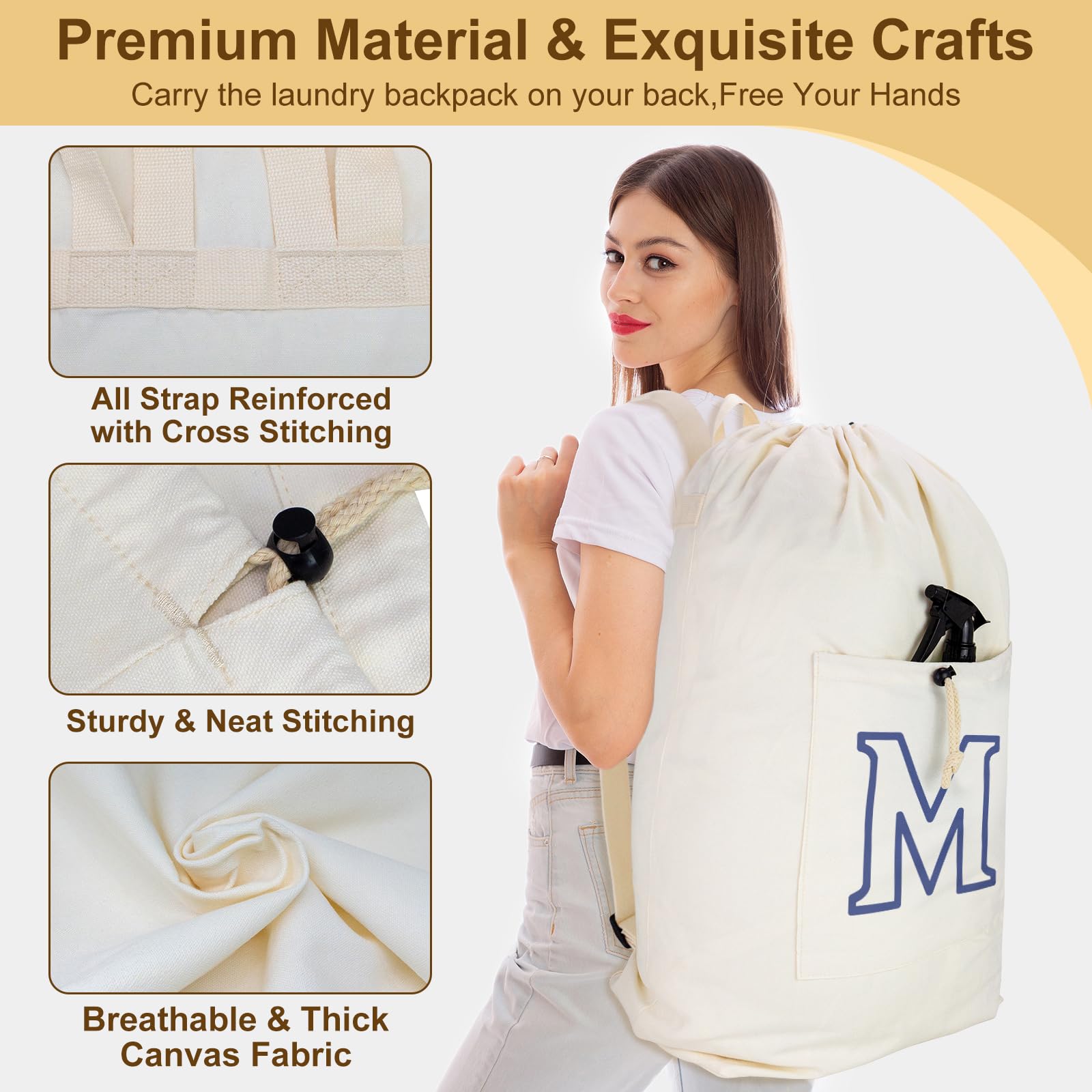 Laundry Bag Backpack Personalized Initial Canvas Laundry Bag