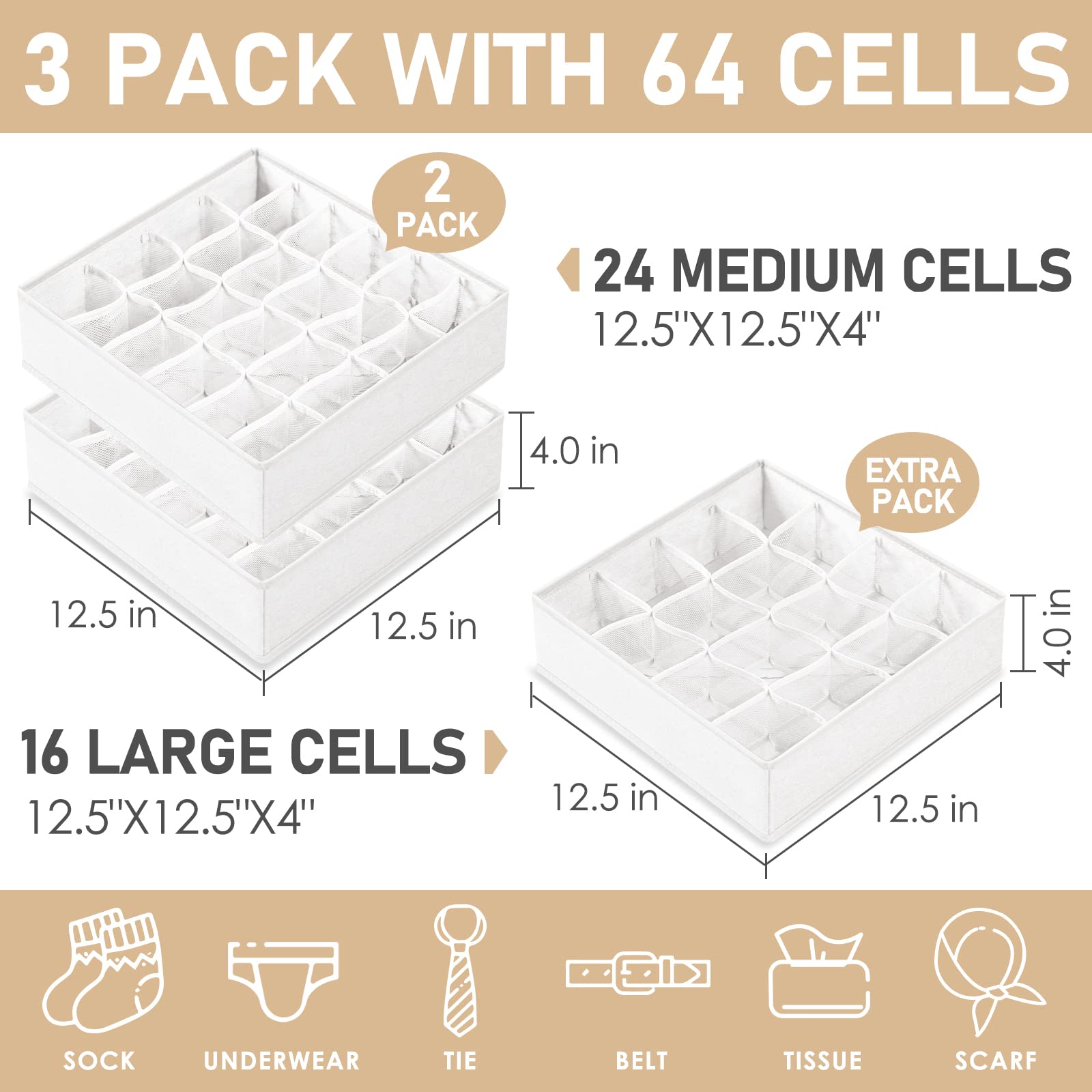 3 Pack Sock Underwear Drawer Organizer Dividers (3 Count)