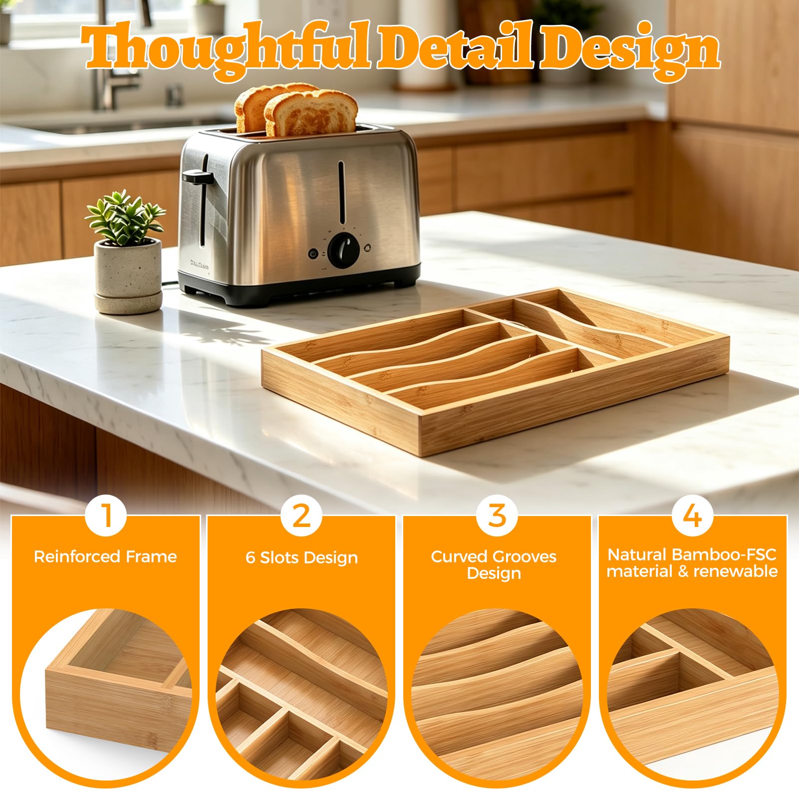 Bamboo Silverware Drawer Organizer
