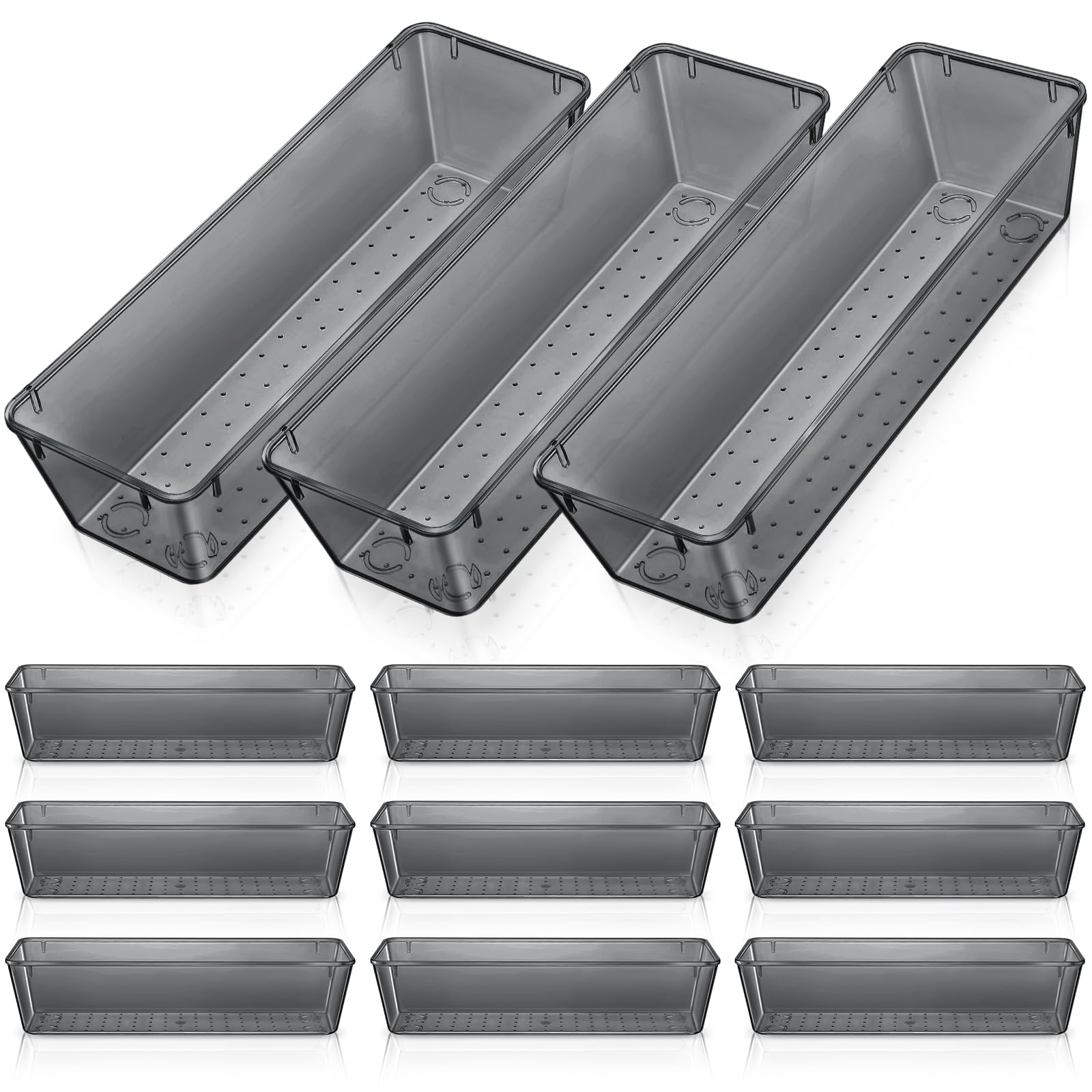 12 Pcs Clear Drawer Organizer 9 x 3 x 2 Inches Plastic Rectangle Trays Makeup Vanity Storage Bins and Kitchen Drawers Dividers for Office Desk Silverware Kitchen Utensils (12 Count)