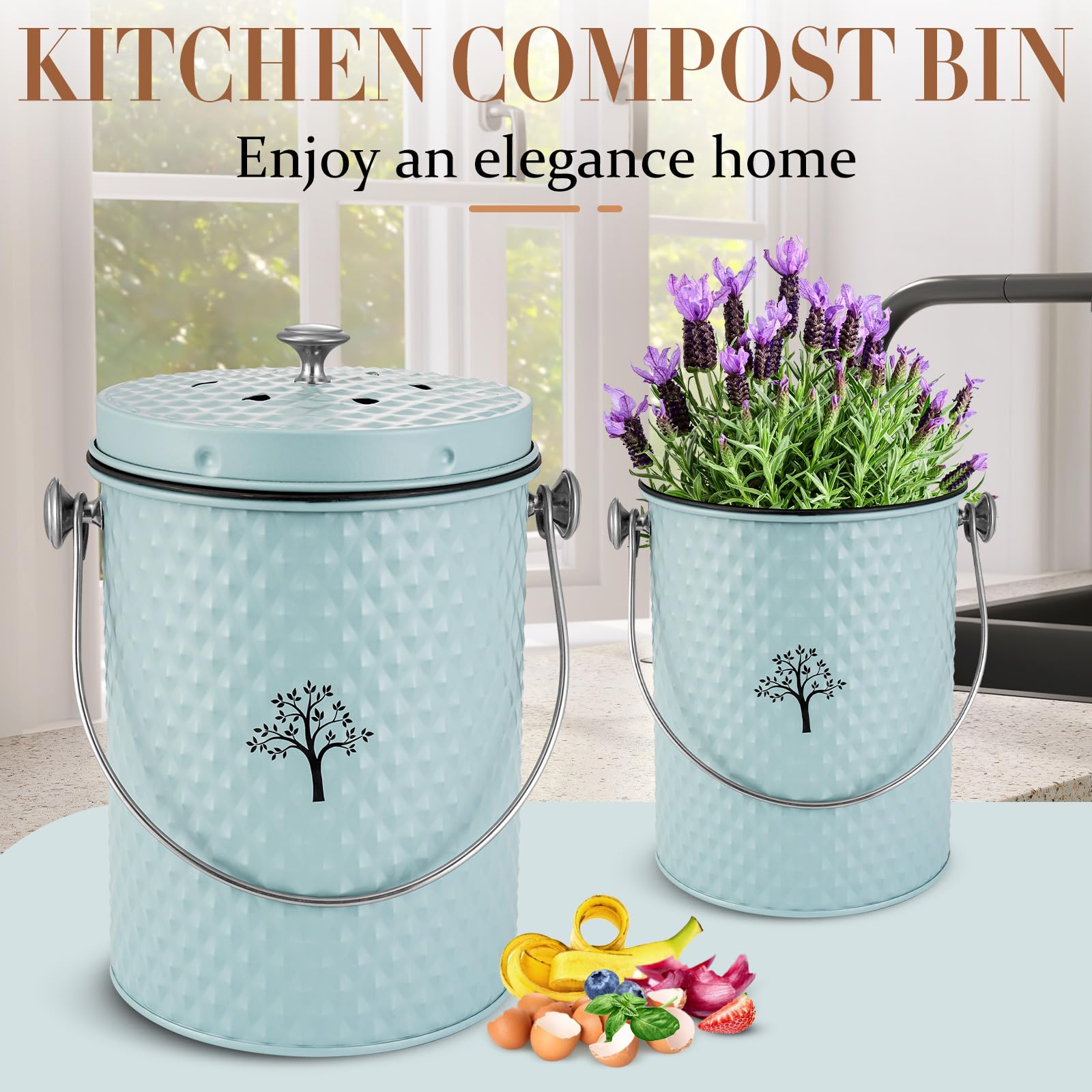 Countertop Kitchen Odorless Compost Bin with Removable Inner Bucket