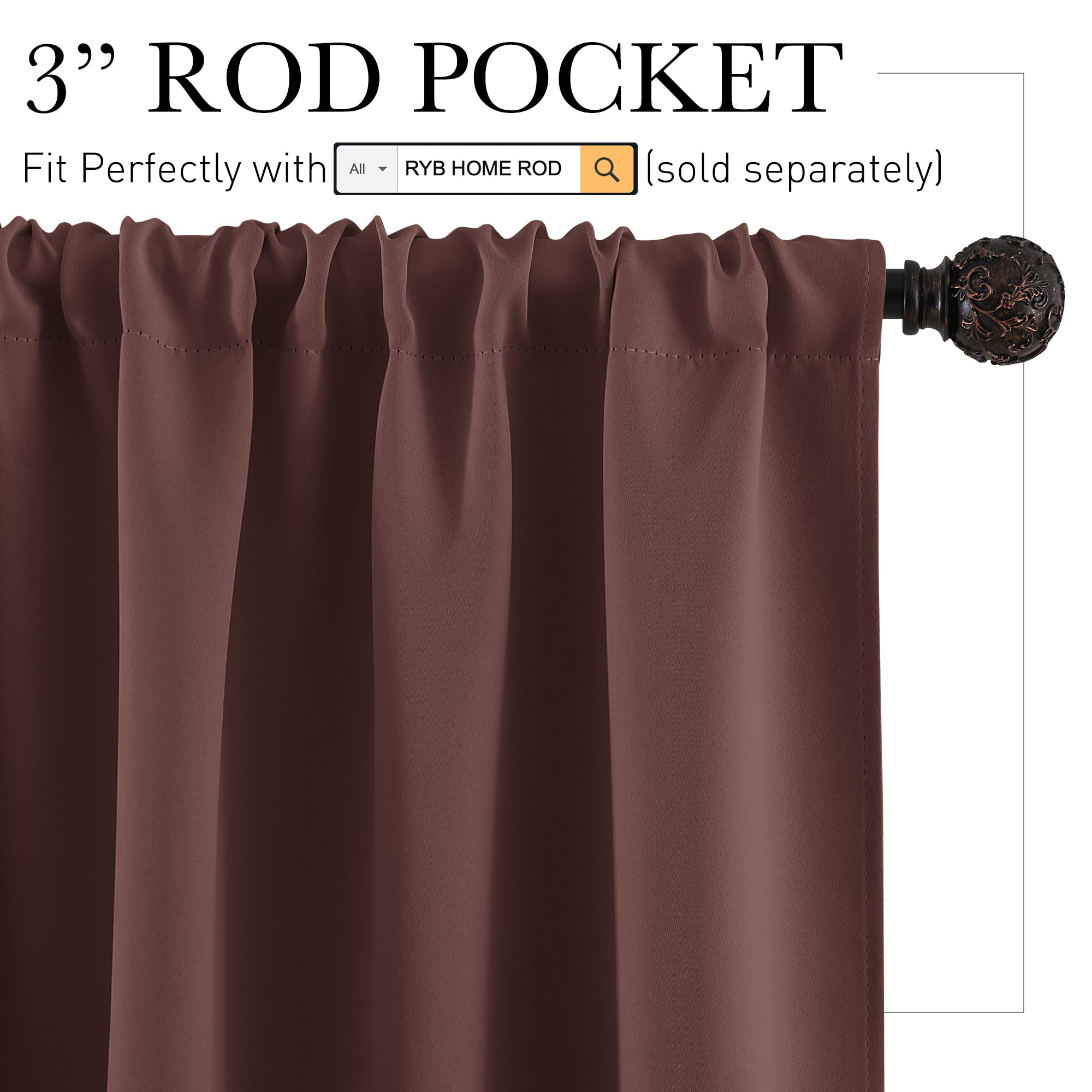 Short Chocolate Brown Blackout Curtains for Small Bedroom Window