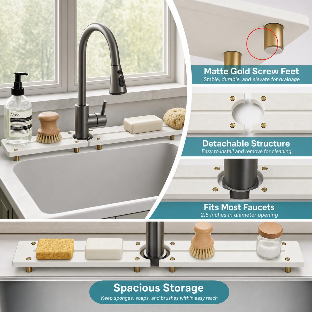 2PCS Stone Faucet Mat for Kitchen Sink