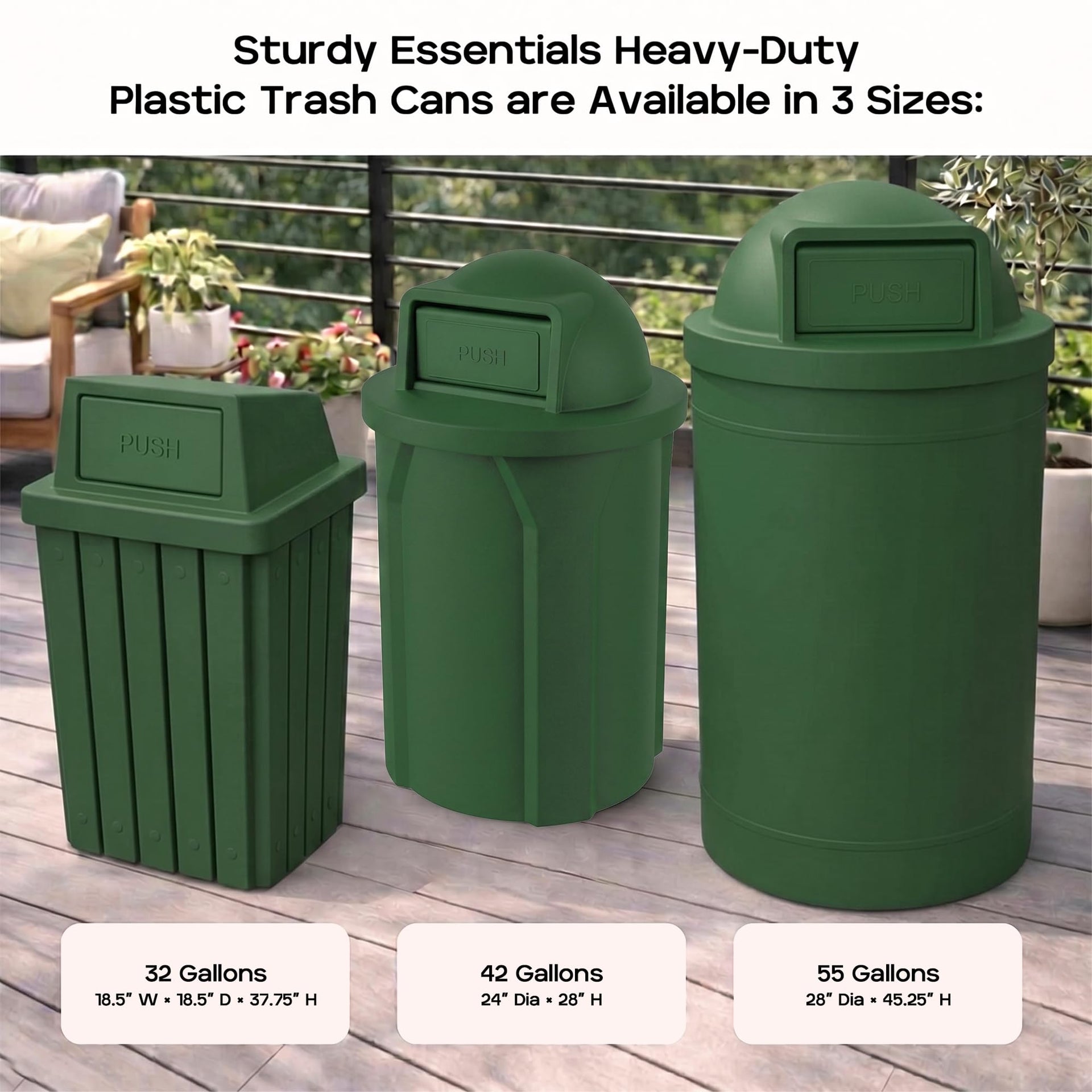 Campus Collection 42 Gallon Plastic Commercial Garbage Can with Push Lid