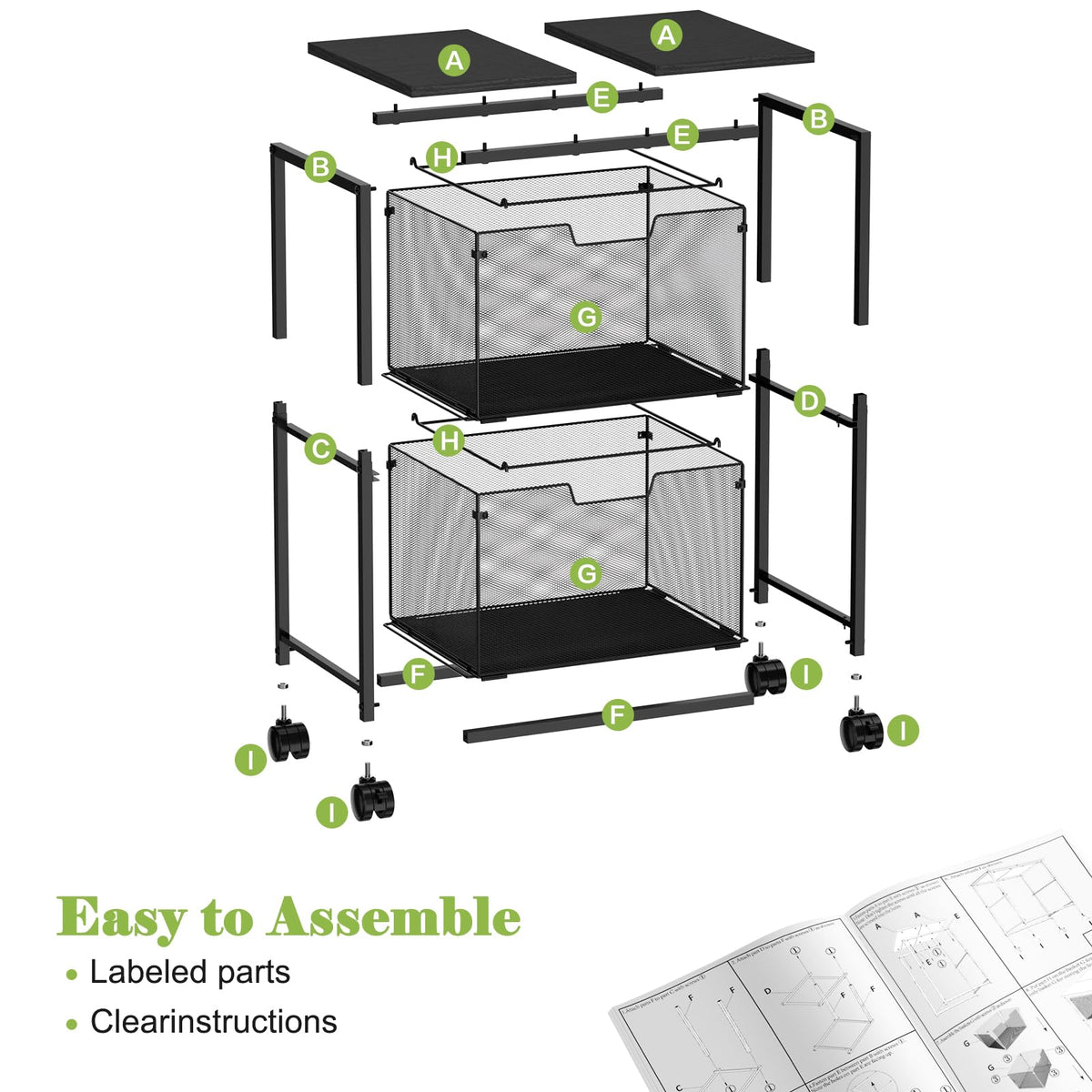 Letter Legal Rolling File Cart with 2 Storage Drawers