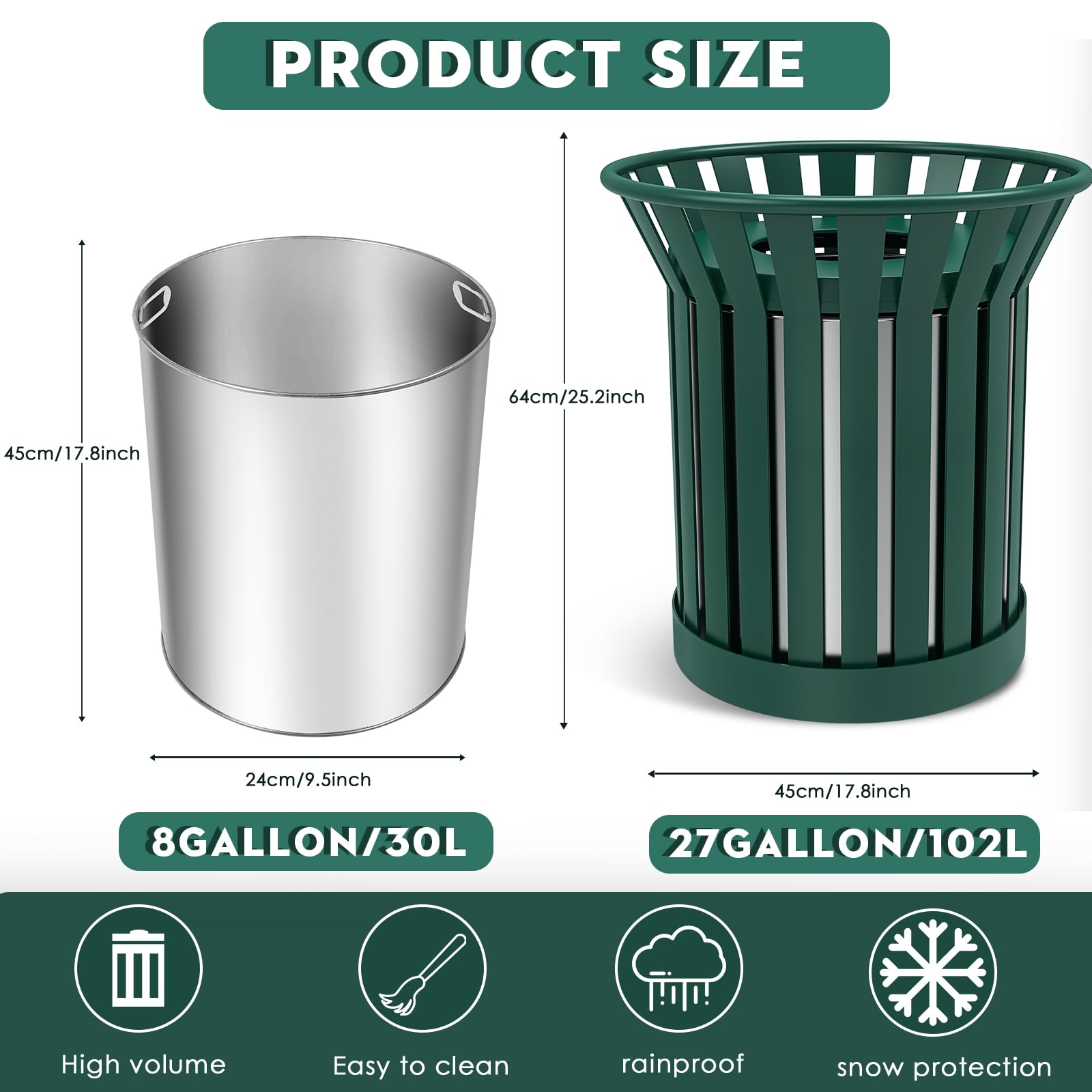 25.2IN Round Large Outdoor Trash Can